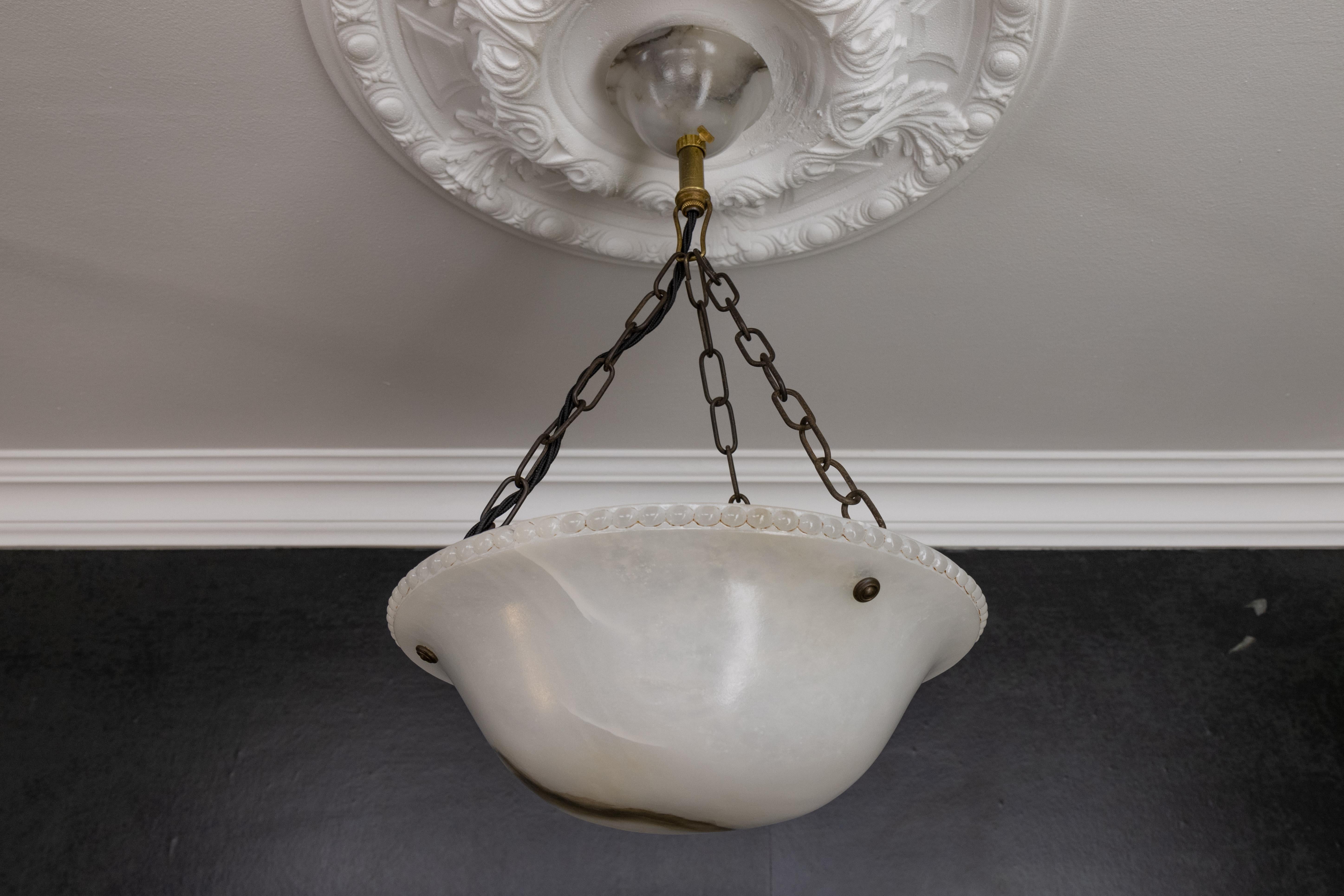 French Art Deco White Alabaster Pendant Light, ca 1920 For Sale 9