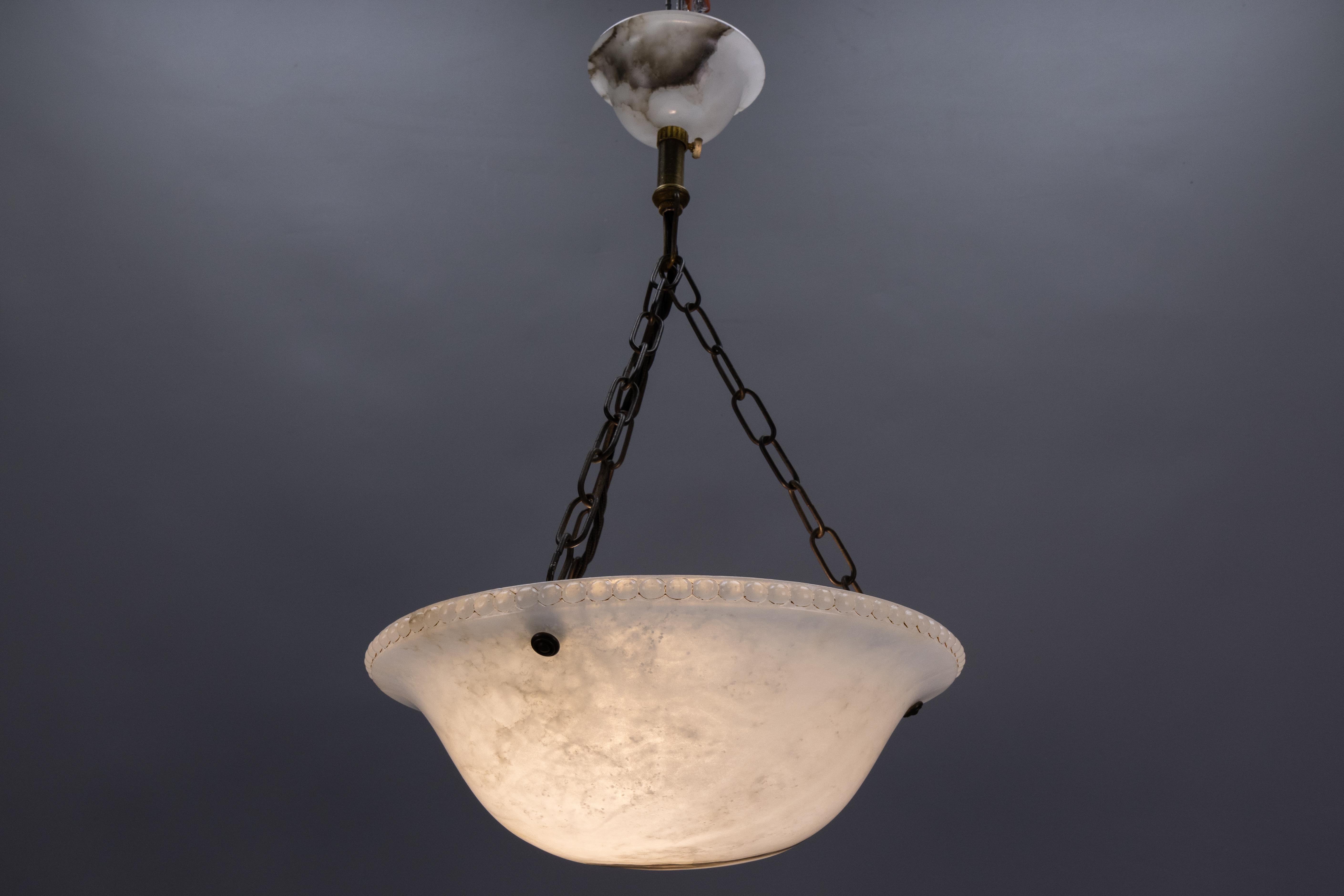 French Art Deco White Alabaster Pendant Light, ca 1920 For Sale 10