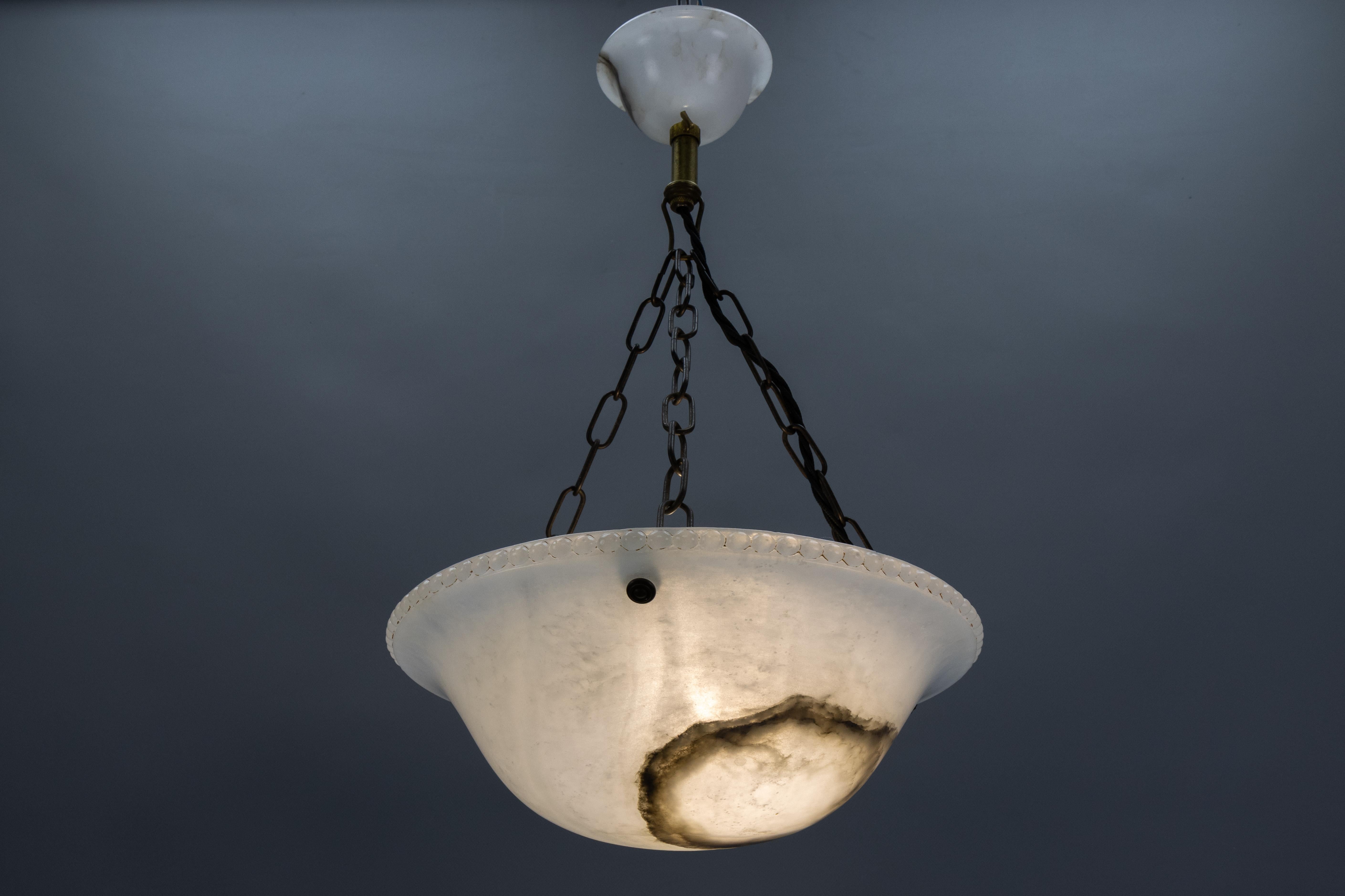 French Art Deco White Alabaster Pendant Light, ca 1920 For Sale 11