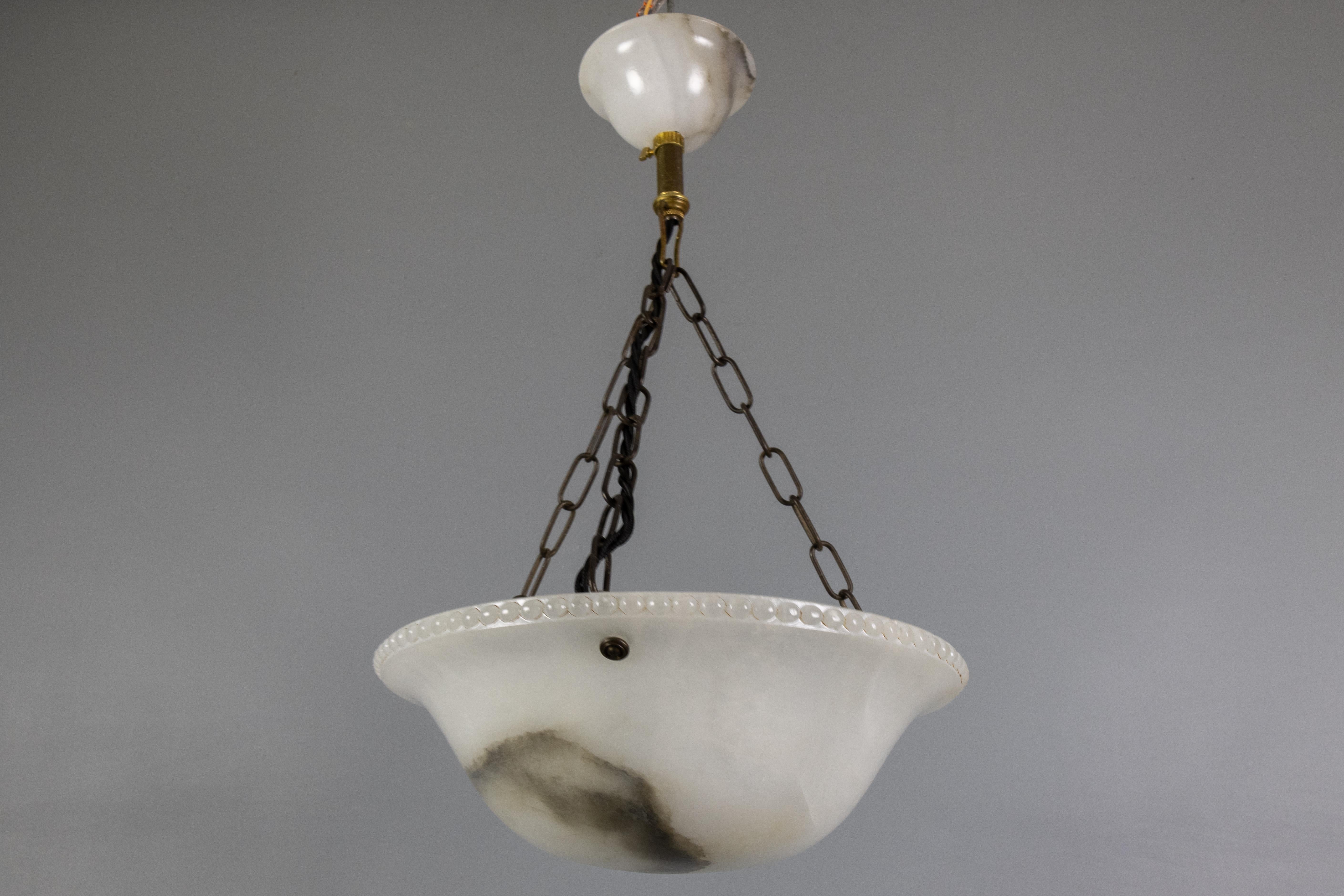 French Art Deco White Alabaster Pendant Light, ca 1920 For Sale 12
