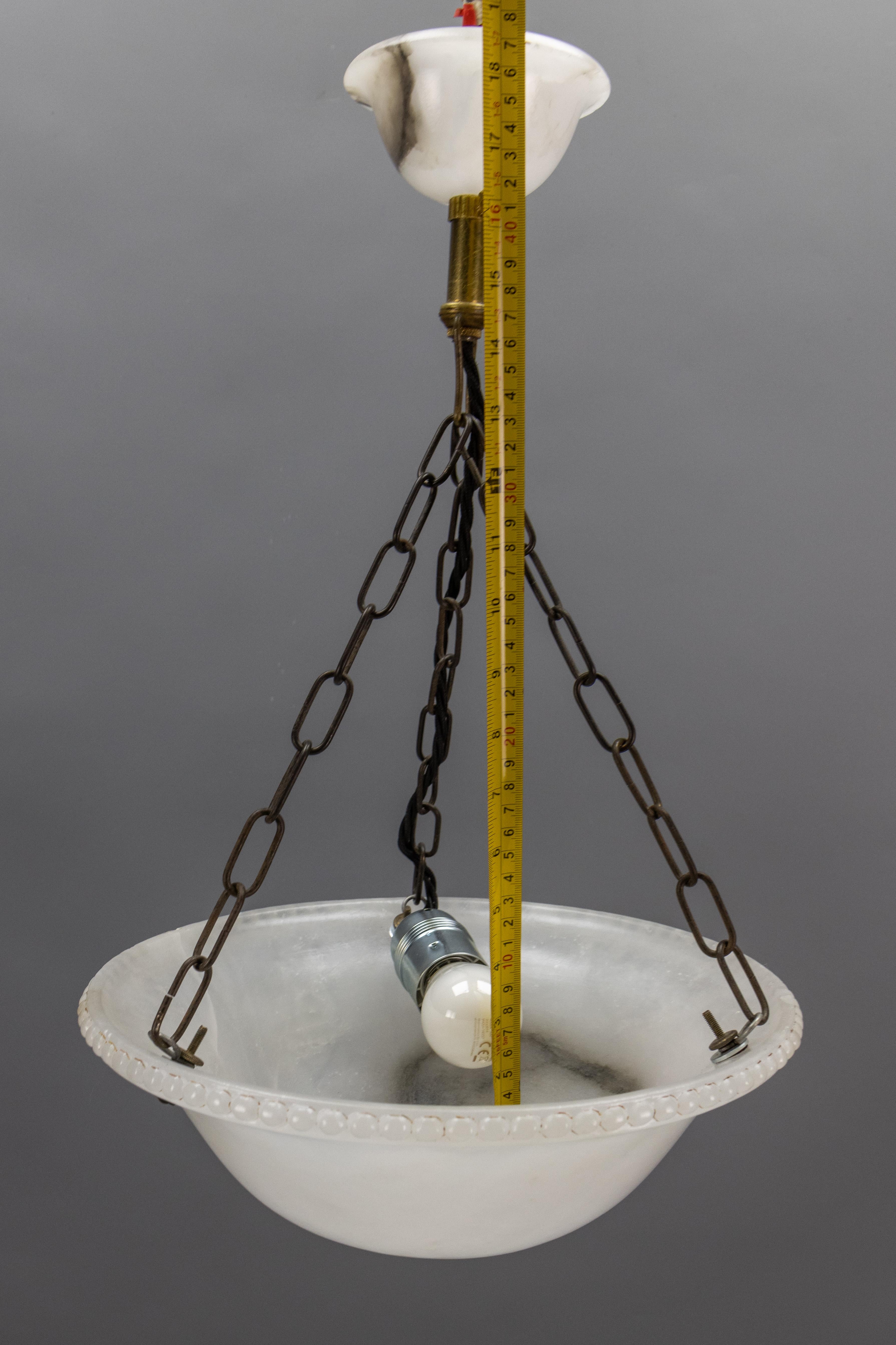 French Art Deco White Alabaster Pendant Light, ca 1920 For Sale 13