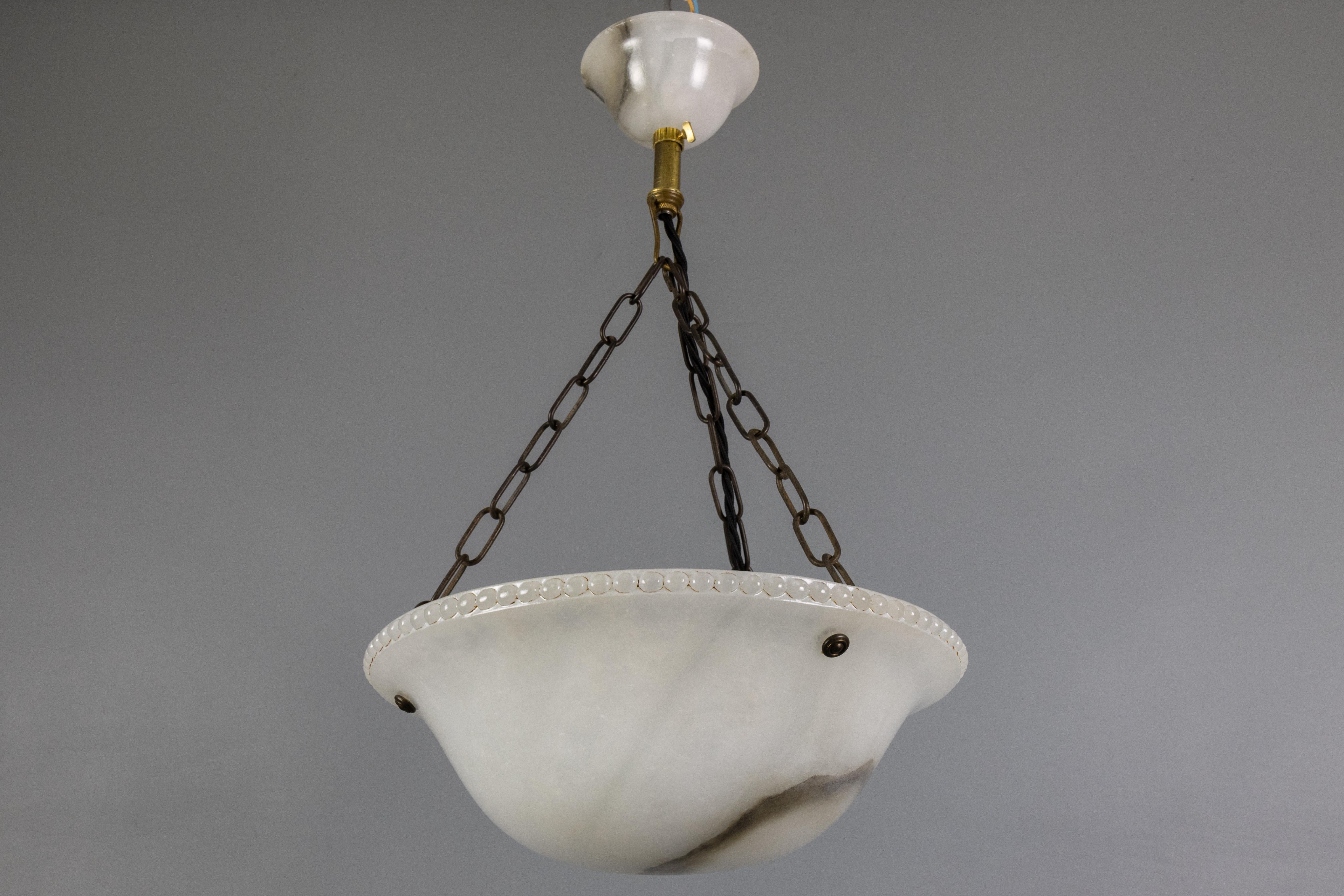 French Art Deco White Alabaster Pendant Light, ca 1920 In Good Condition For Sale In Barntrup, DE