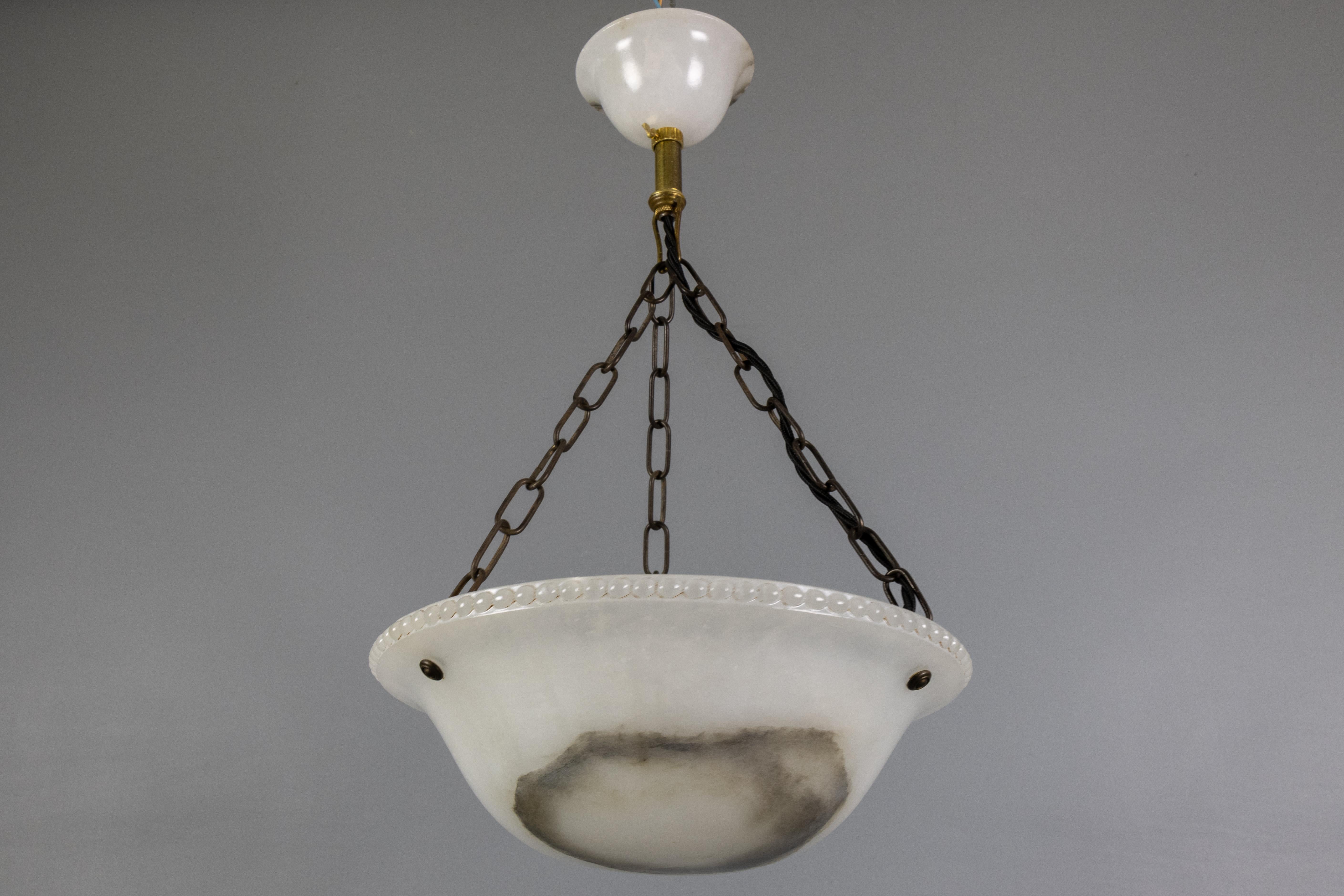 Early 20th Century French Art Deco White Alabaster Pendant Light, ca 1920 For Sale