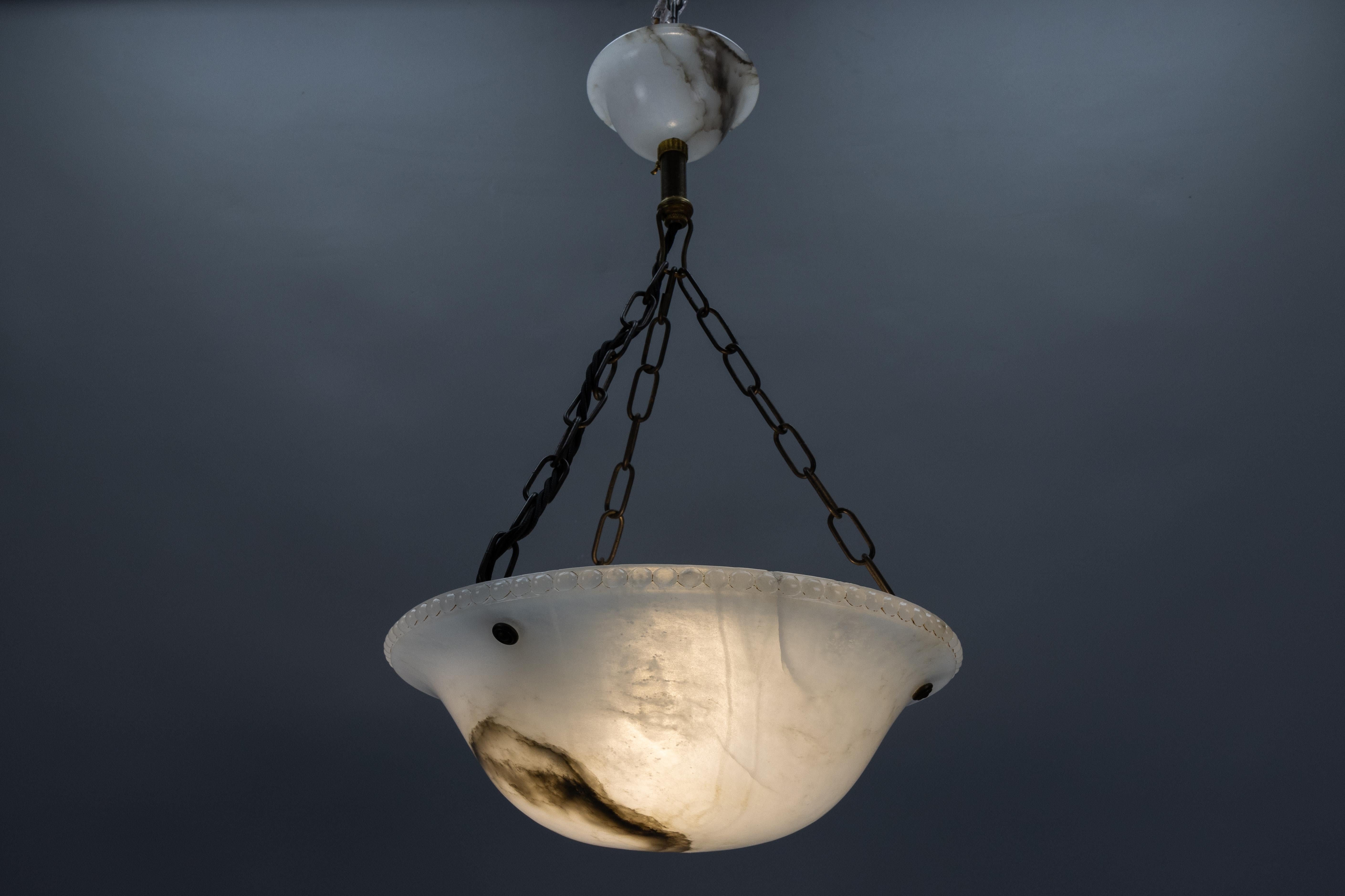 French Art Deco White Alabaster Pendant Light, ca 1920 For Sale 2