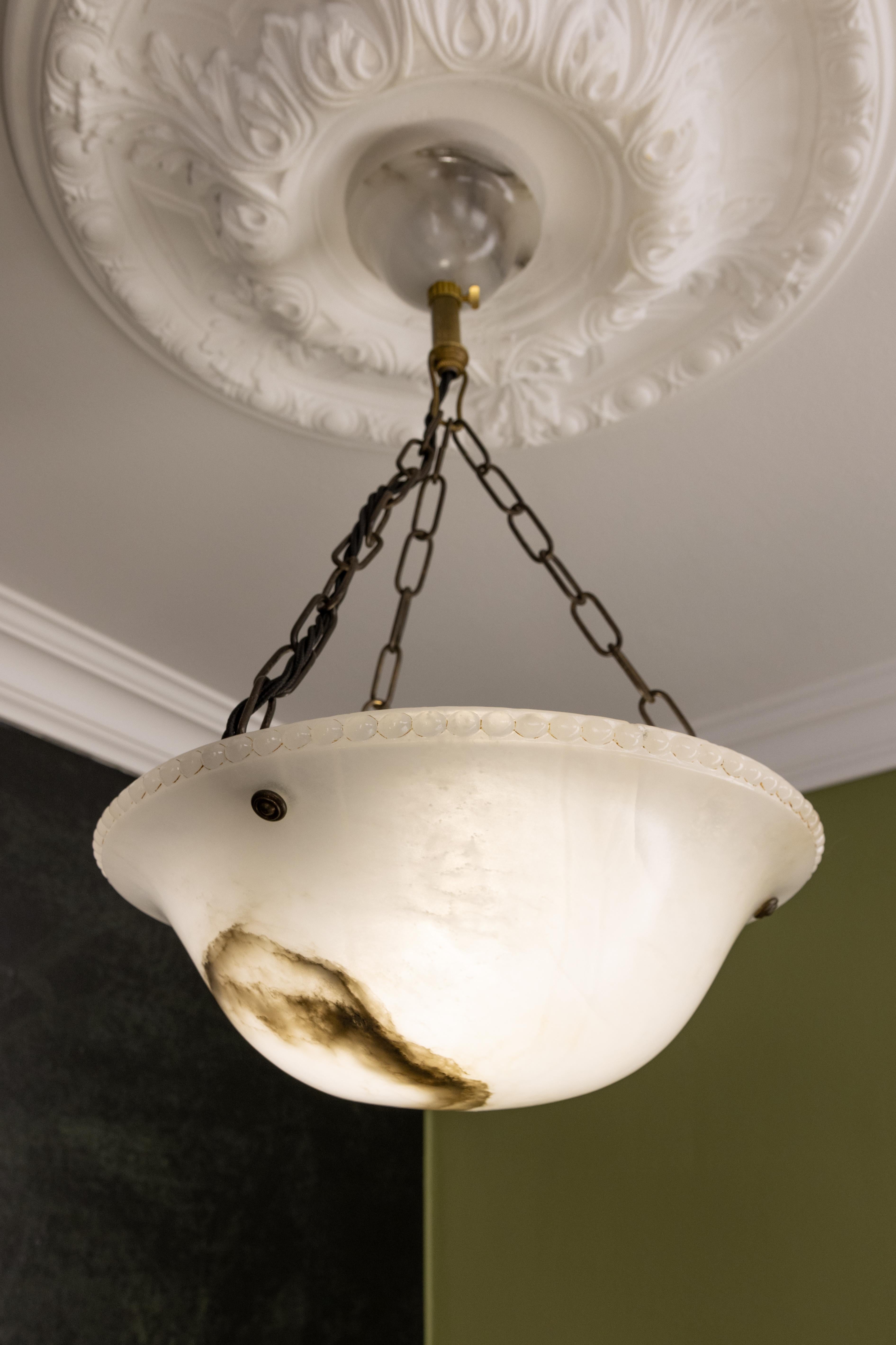 French Art Deco White Alabaster Pendant Light, ca 1920 For Sale 3