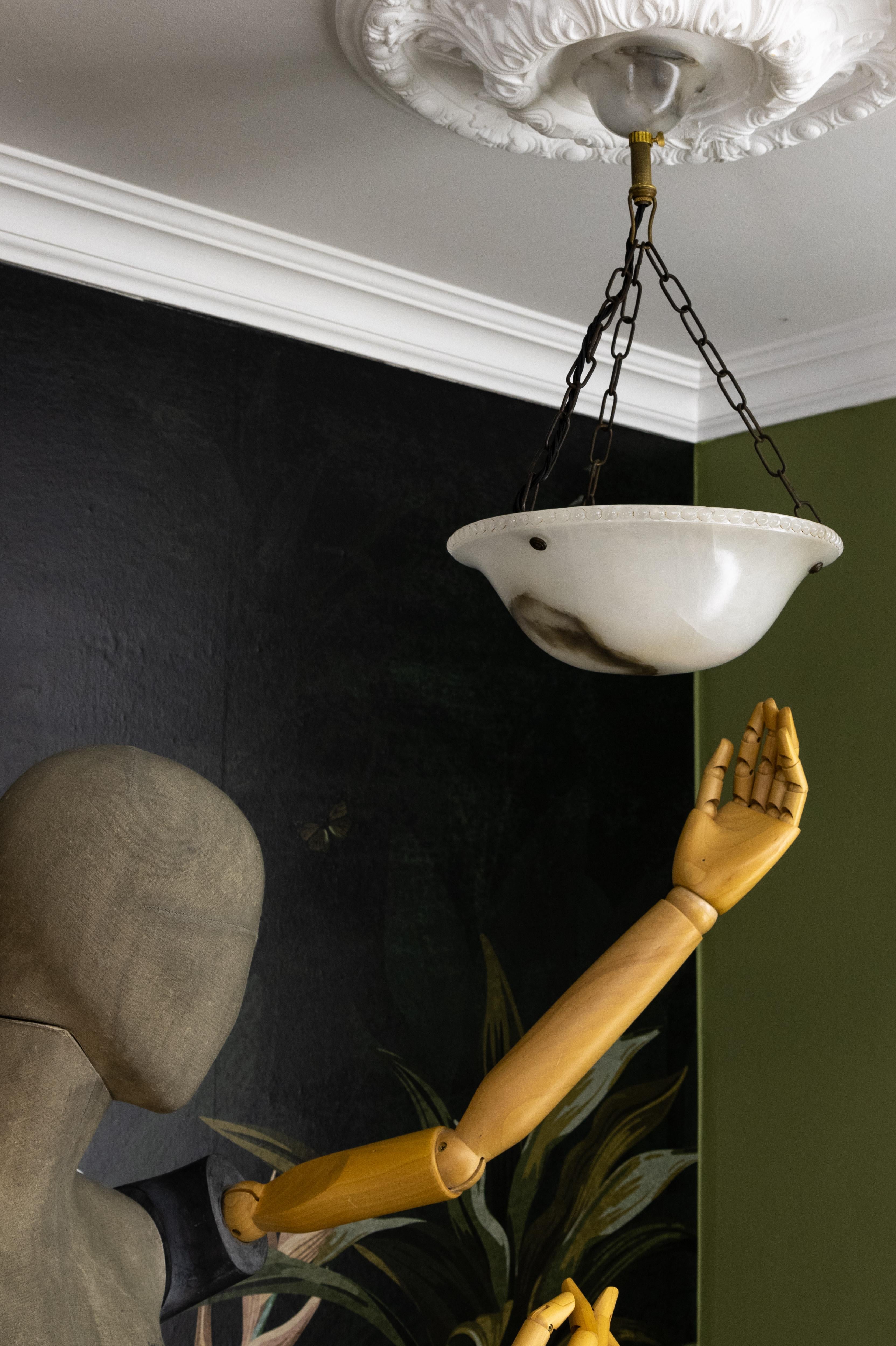 French Art Deco White Alabaster Pendant Light, ca 1920 For Sale 4