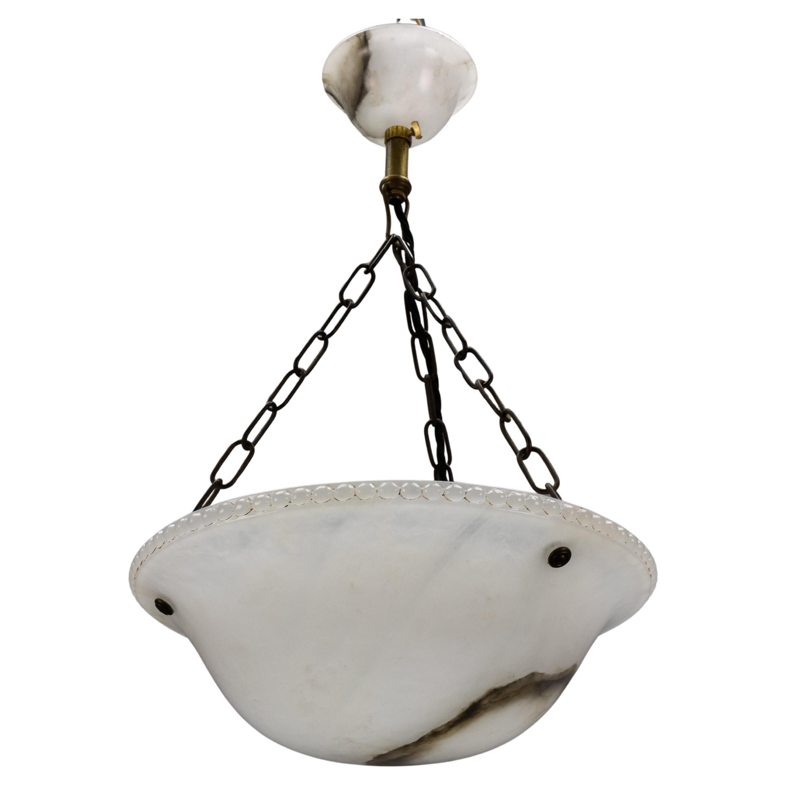 French Art Deco White Alabaster Pendant Light, ca 1920