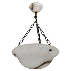 Antique French Art Deco White Alabaster Pendant Light, ca 1920