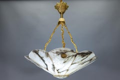 Lustre Art Déco français en bronze et albâtre veiné blanc et noir, vers 1920