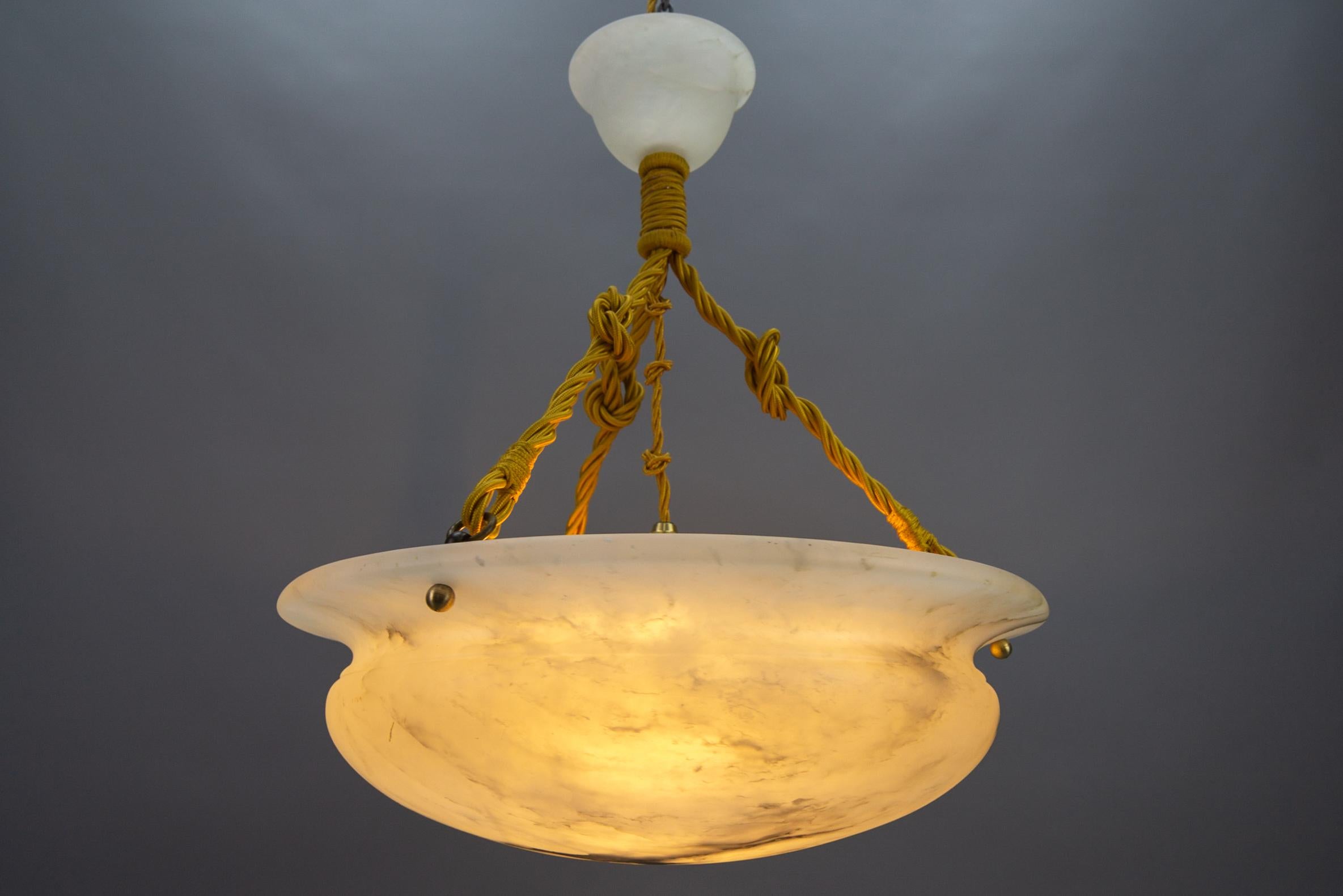French Art Deco White and Black Veined Alabaster Pendant Light, ca 1920 11