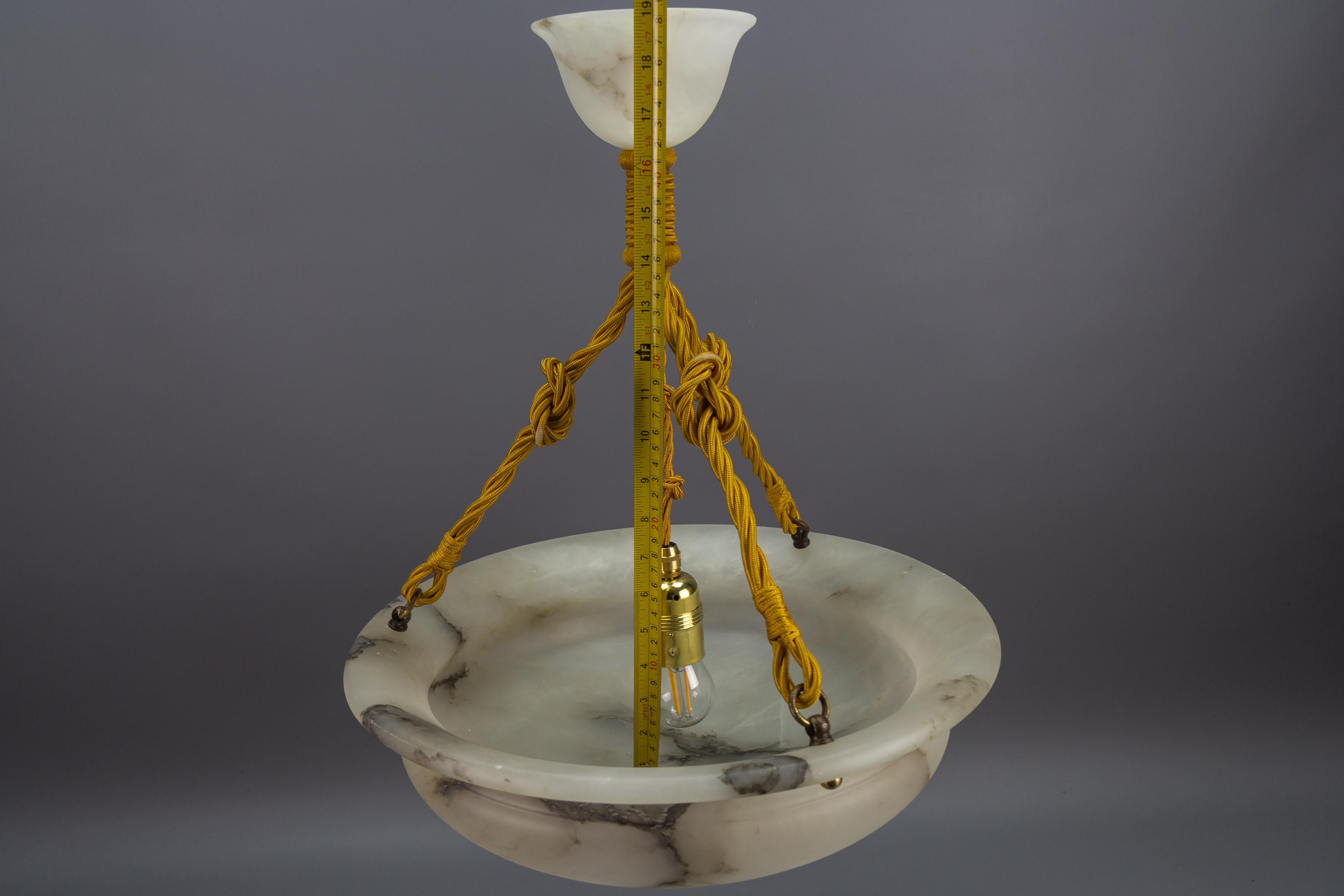 French Art Deco White and Black Veined Alabaster Pendant Light, ca 1920 12