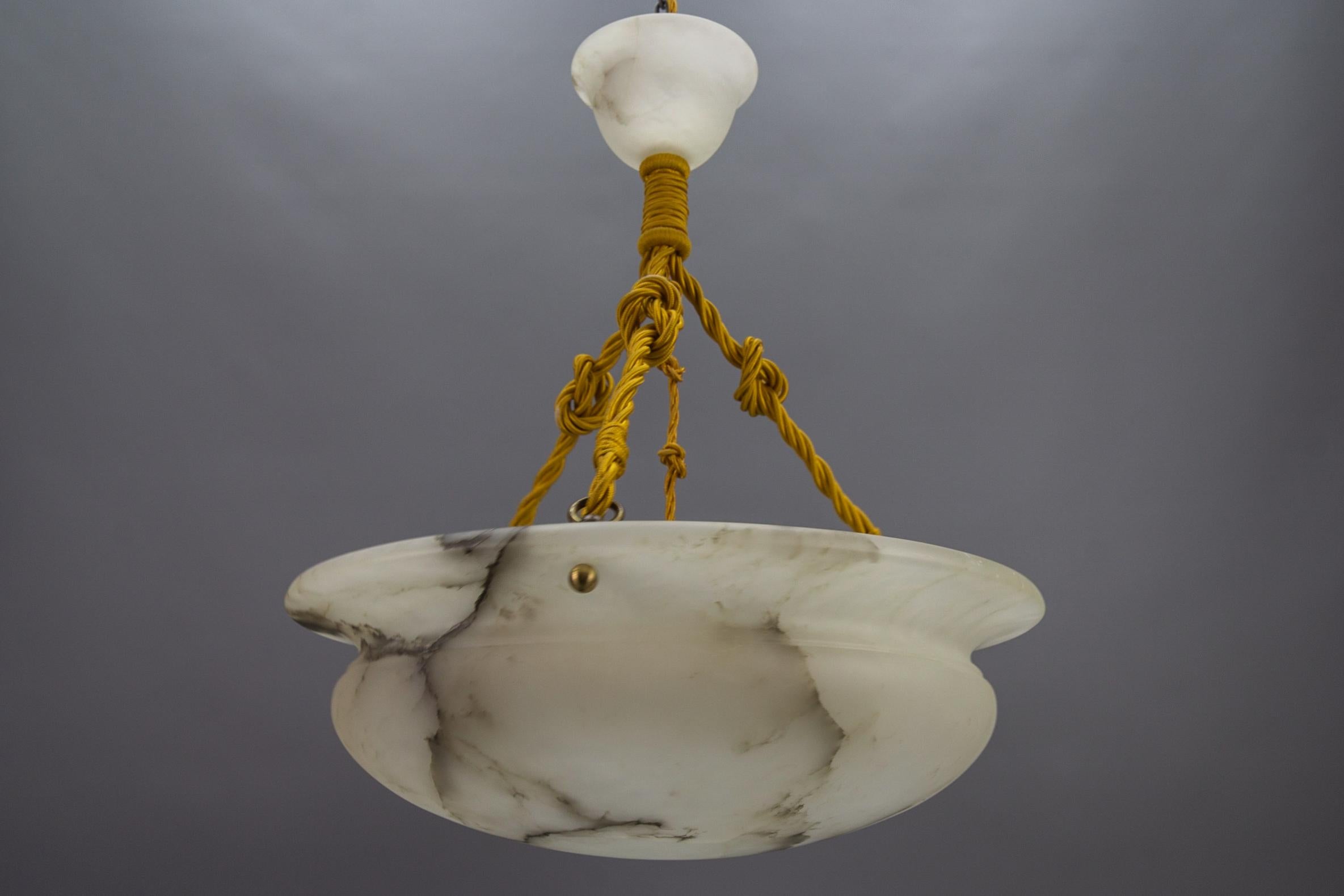 French Art Deco White and Black Veined Alabaster Pendant Light, ca 1920 15