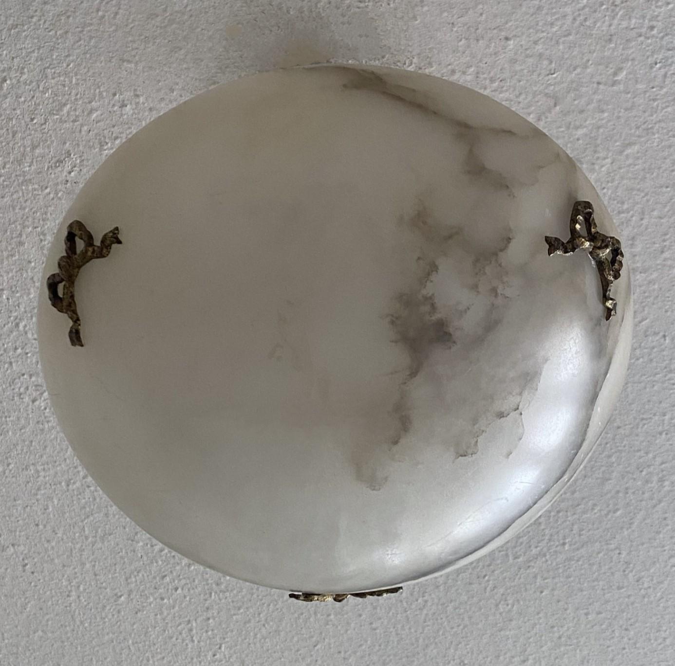French Art Deco White Black Veining Alabaster Pendant Chandelier, 1930s For Sale 7