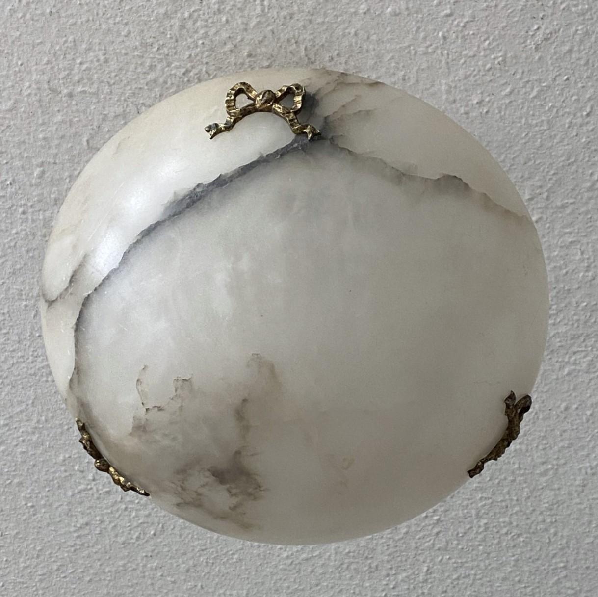 French Art Deco White Black Veining Alabaster Pendant Chandelier, 1930s For Sale 2