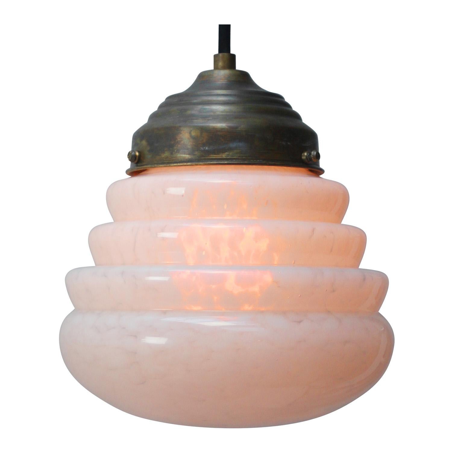 French “Clichy” white glass pendant lamp
Brass glass holder

Weight : 0.85 kg / 1.9 lb

Priced per individual item. All lamps have been made suitable by international standards for incandescent light bulbs, energy-efficient and LED bulbs. E26/E27