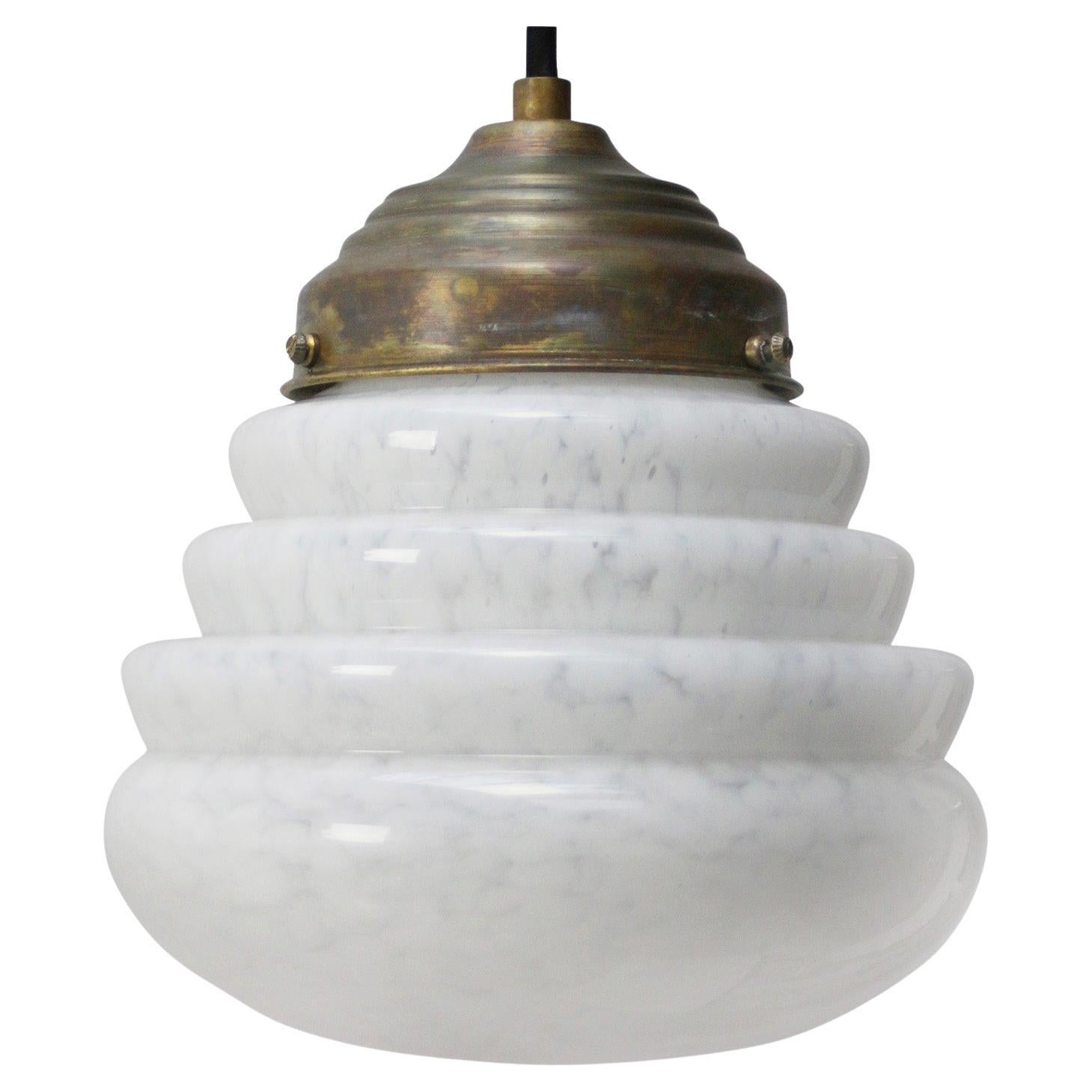 French Art Deco White “Clichy” Glass Pendant Lamp