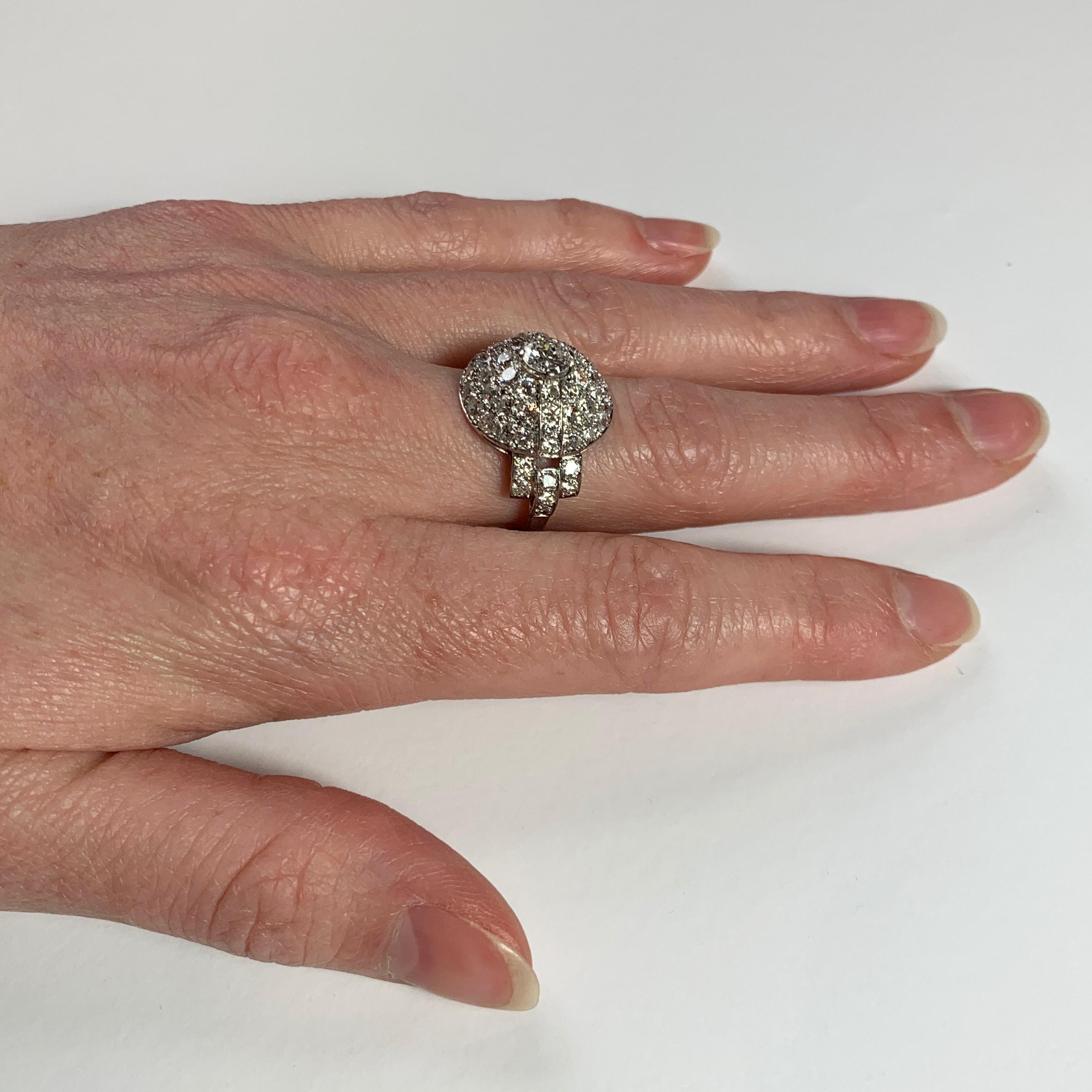 French Art Deco White Diamond Platinum Target Dome Ring In Good Condition For Sale In London, GB