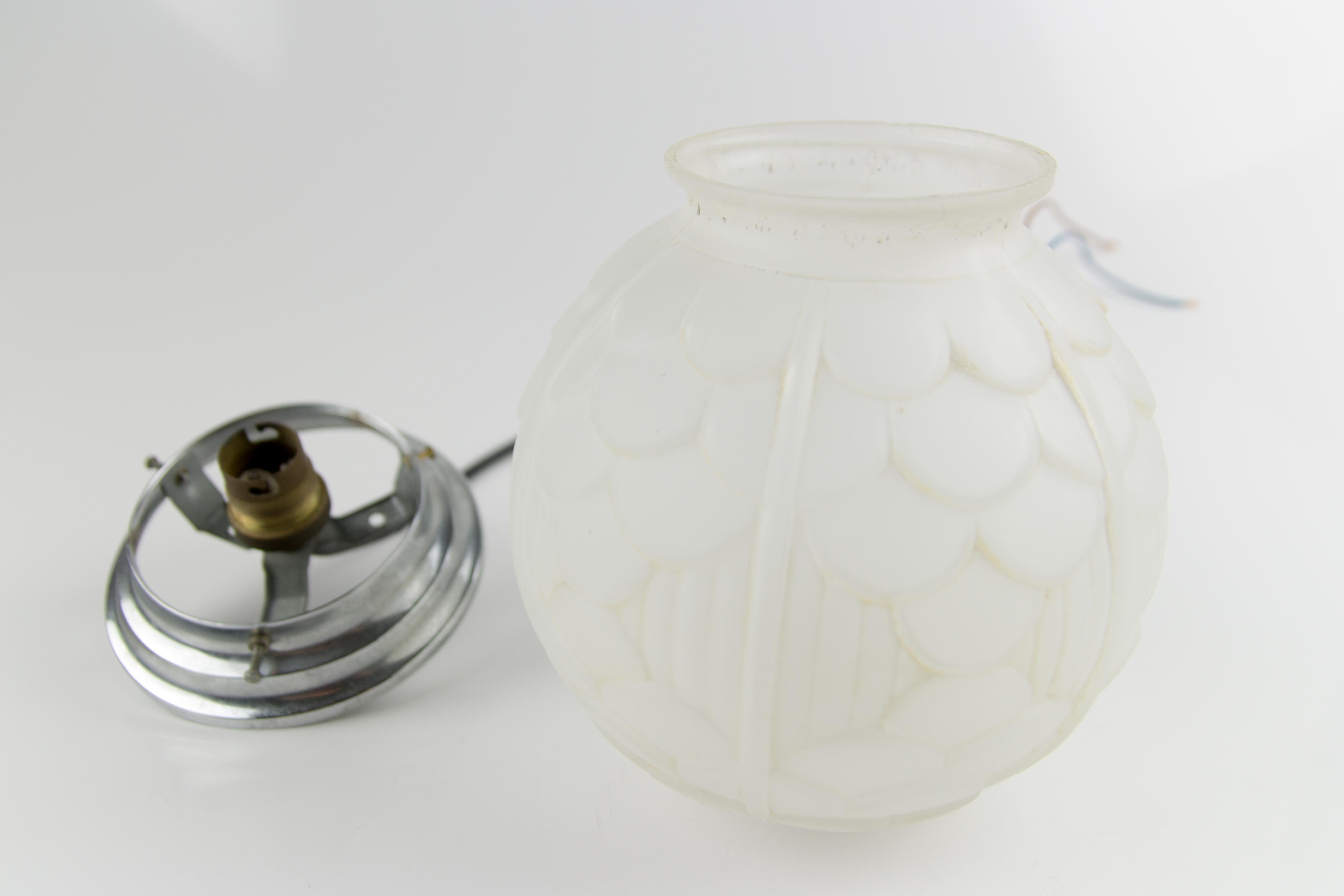 French Art Deco White Frosted Glass Globe Ceiling Light Fixture, 1930s 5