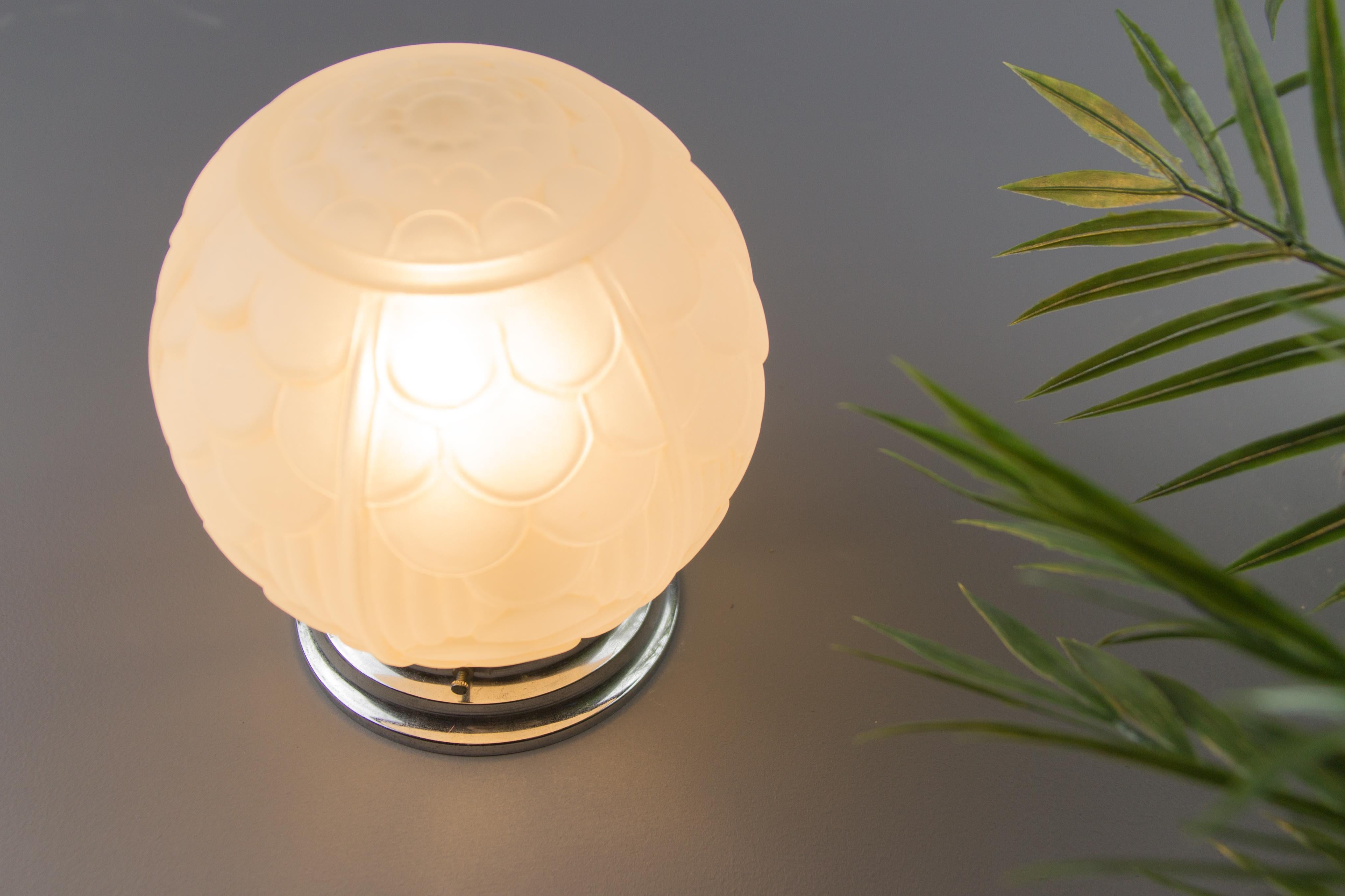French Art Deco White Frosted Glass Globe Ceiling Light Fixture, 1930s 7