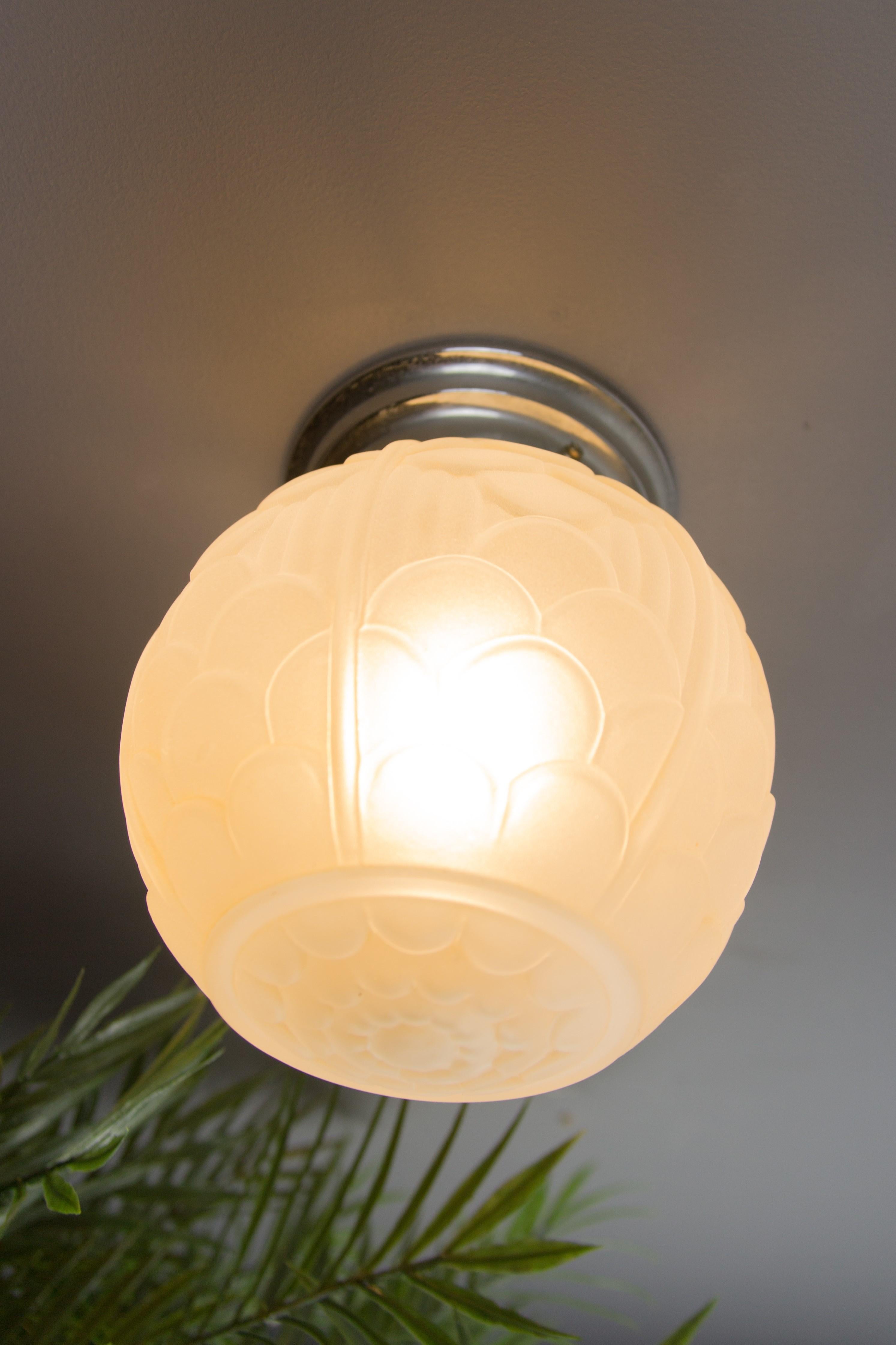 French Art Deco White Frosted Glass Globe Ceiling Light Fixture, 1930s 8