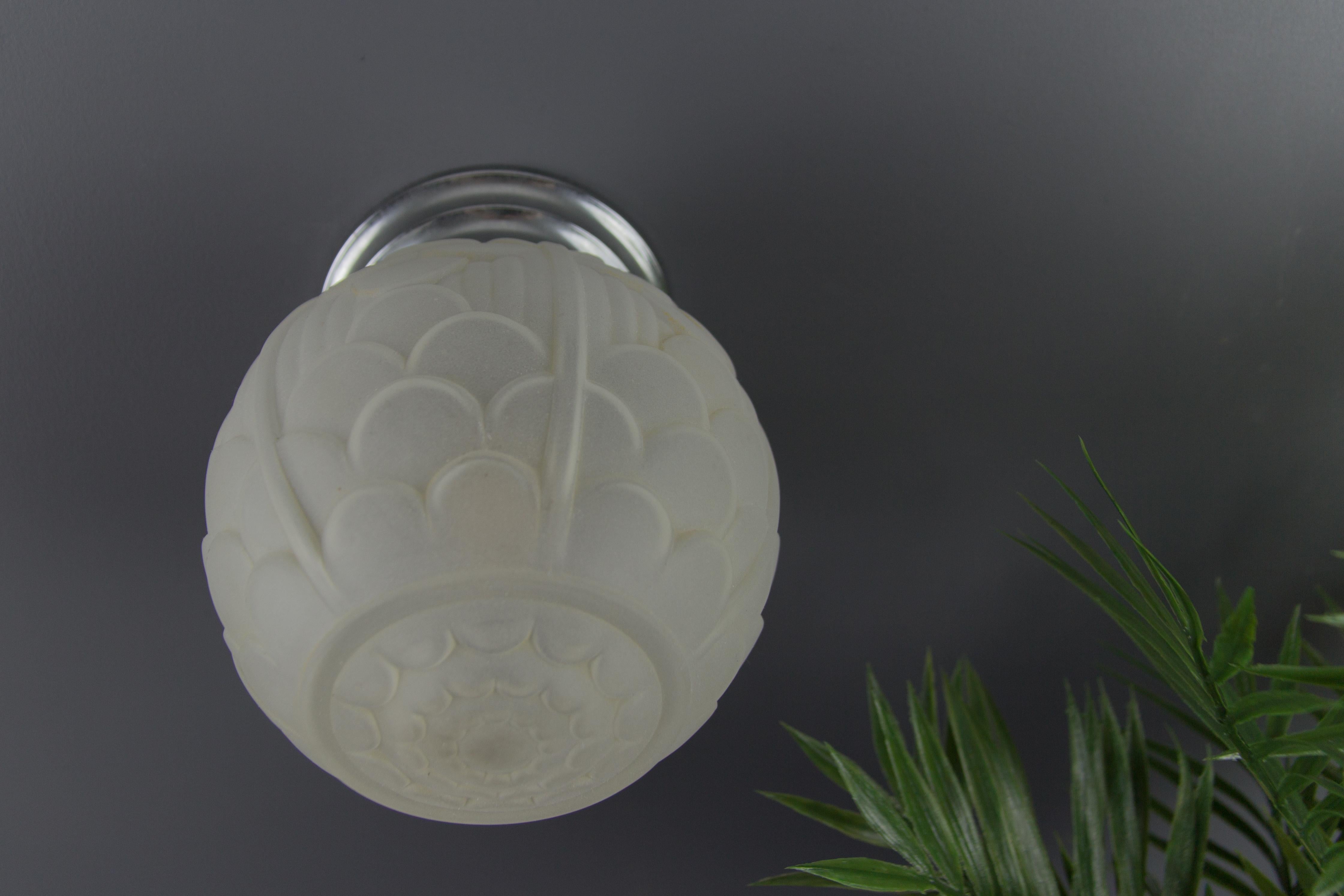French Art Deco White Frosted Glass Globe Ceiling Light Fixture, 1930s 10
