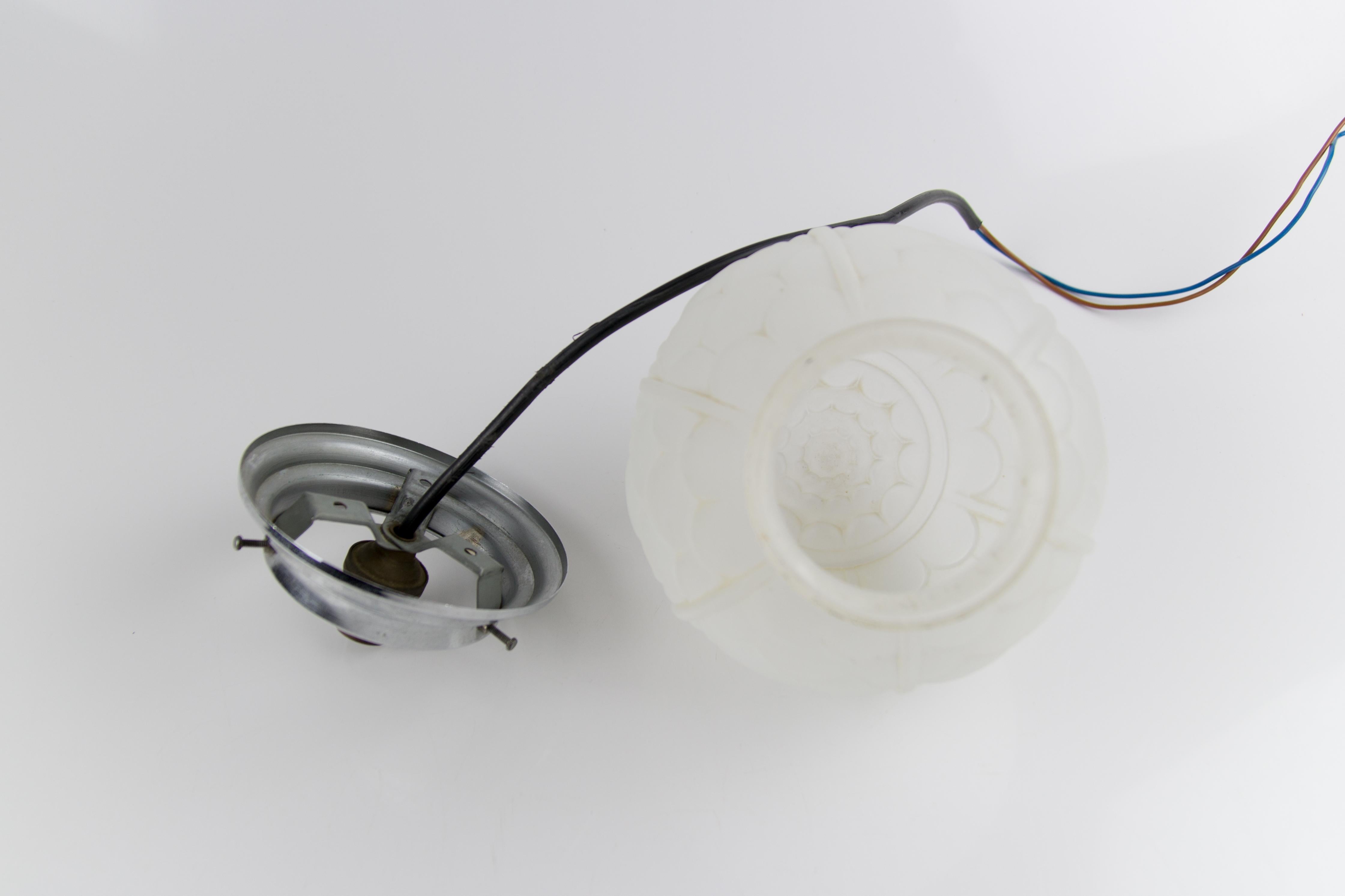 French Art Deco White Frosted Glass Globe Ceiling Light Fixture, 1930s 2