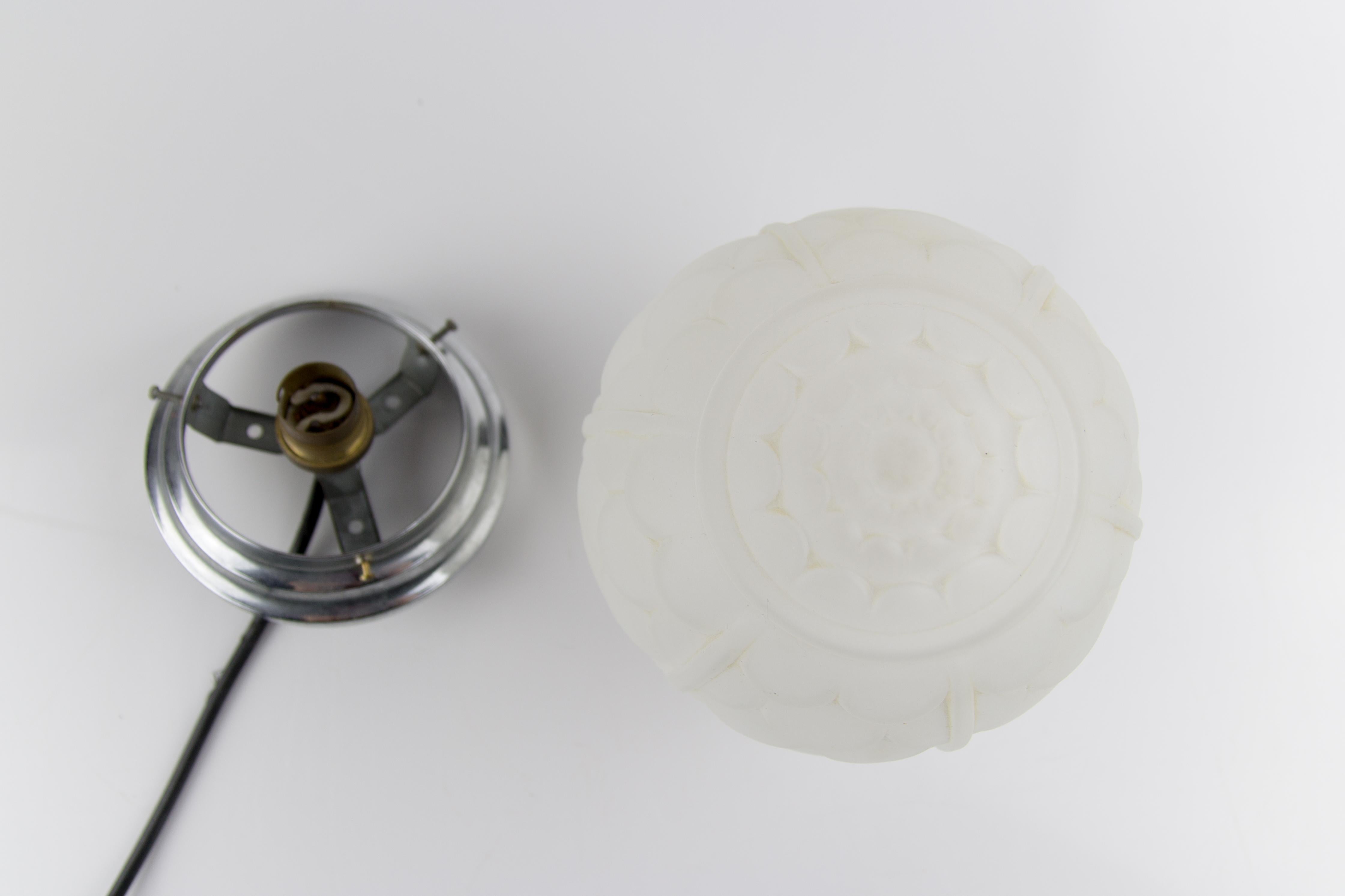 French Art Deco White Frosted Glass Globe Ceiling Light Fixture, 1930s 3