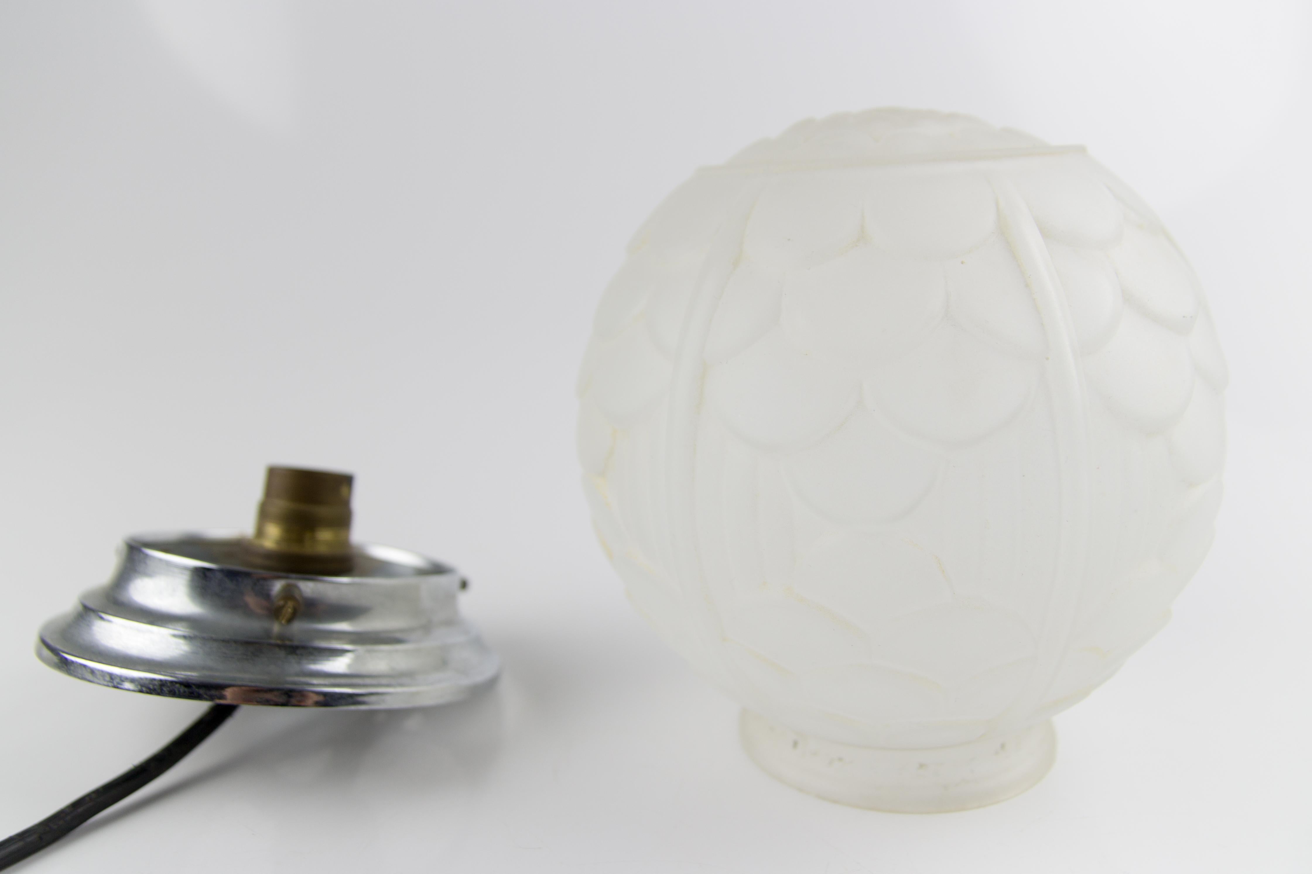 French Art Deco White Frosted Glass Globe Ceiling Light Fixture, 1930s 4