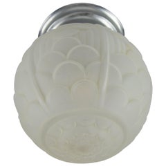 French Art Deco White Frosted Glass Globe Ceiling Light Fixture, 1930s