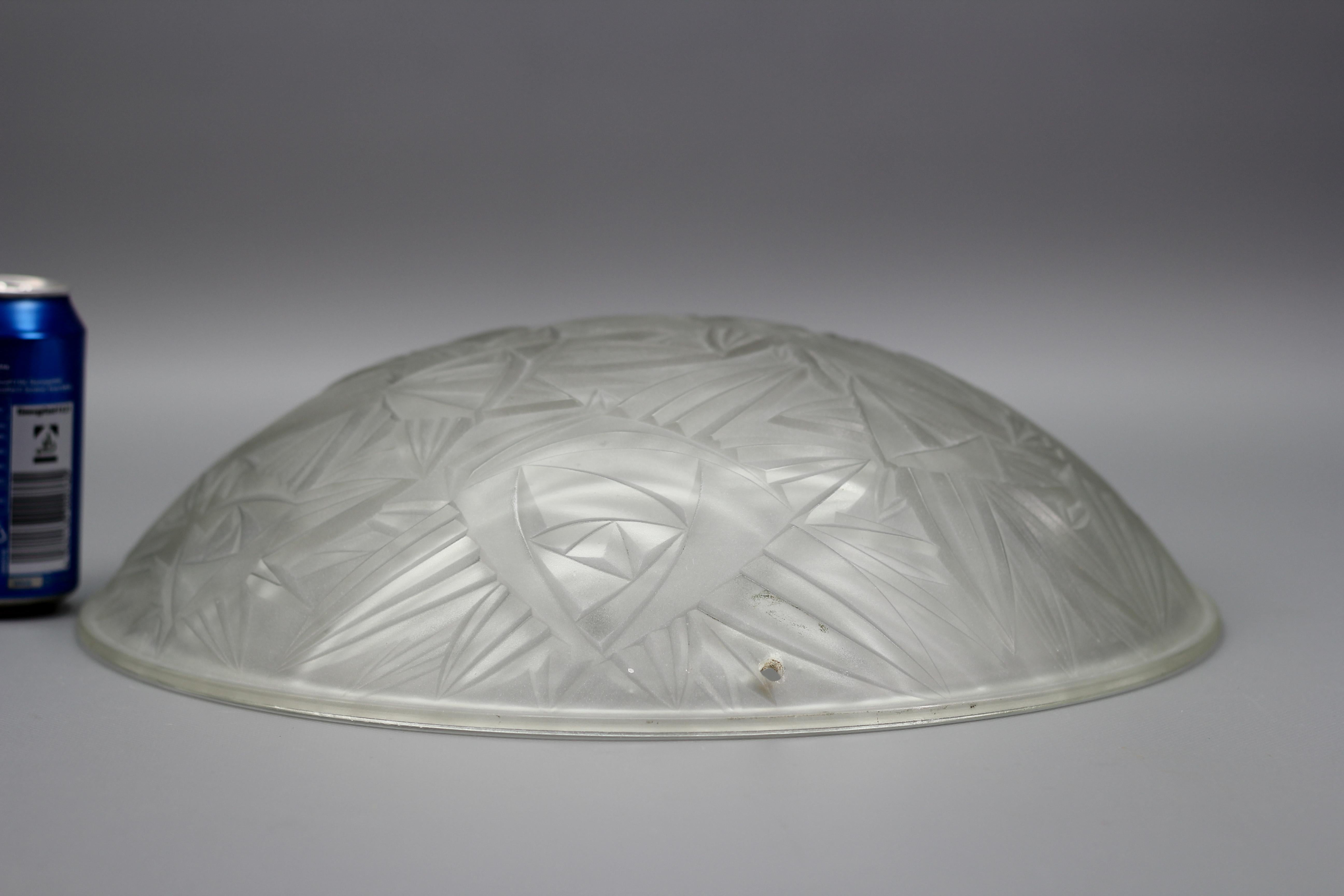 French Art Deco White Frosted Glass Pendant Light by Noverdy, 1930s 11