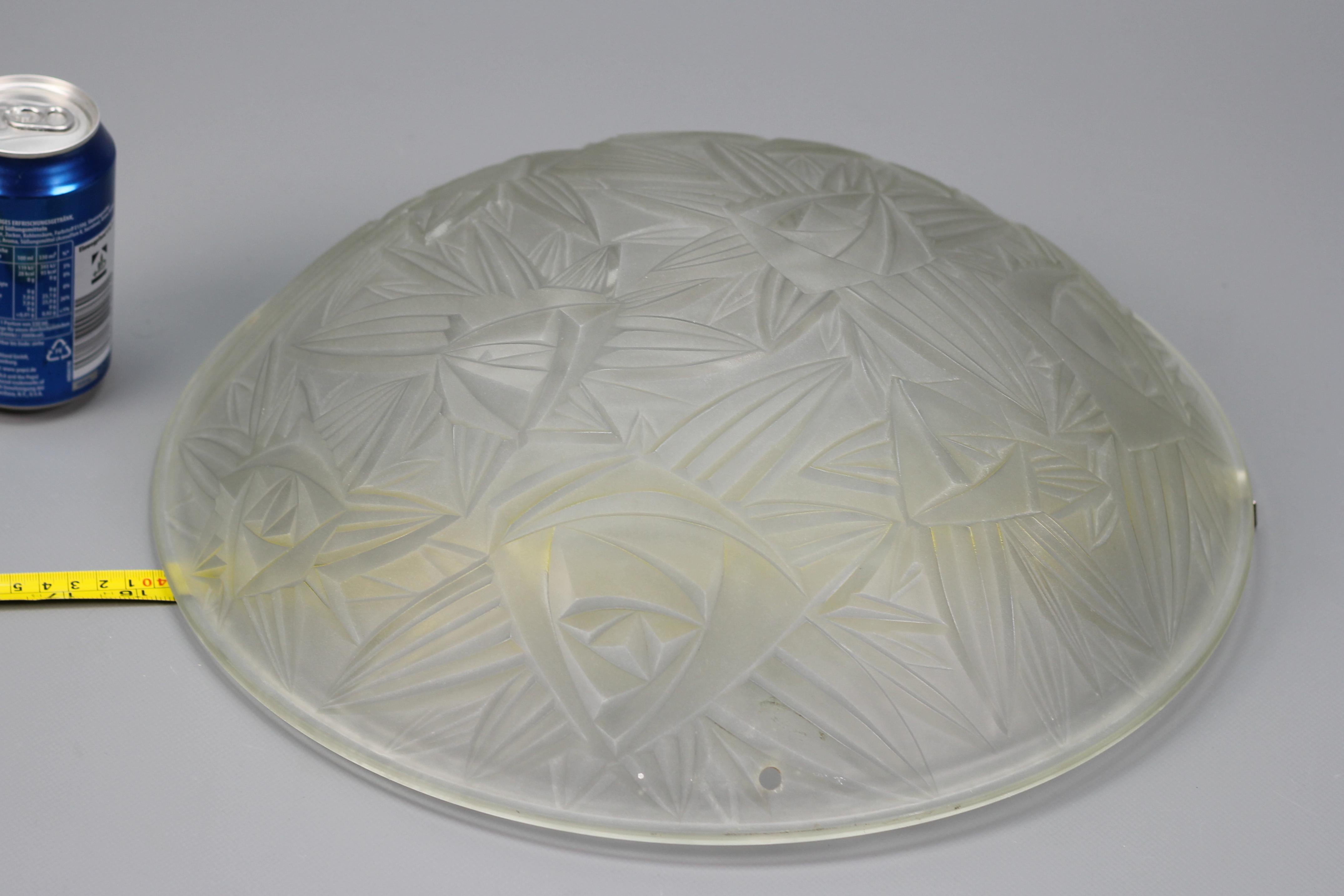 French Art Deco White Frosted Glass Pendant Light by Noverdy, 1930s 12