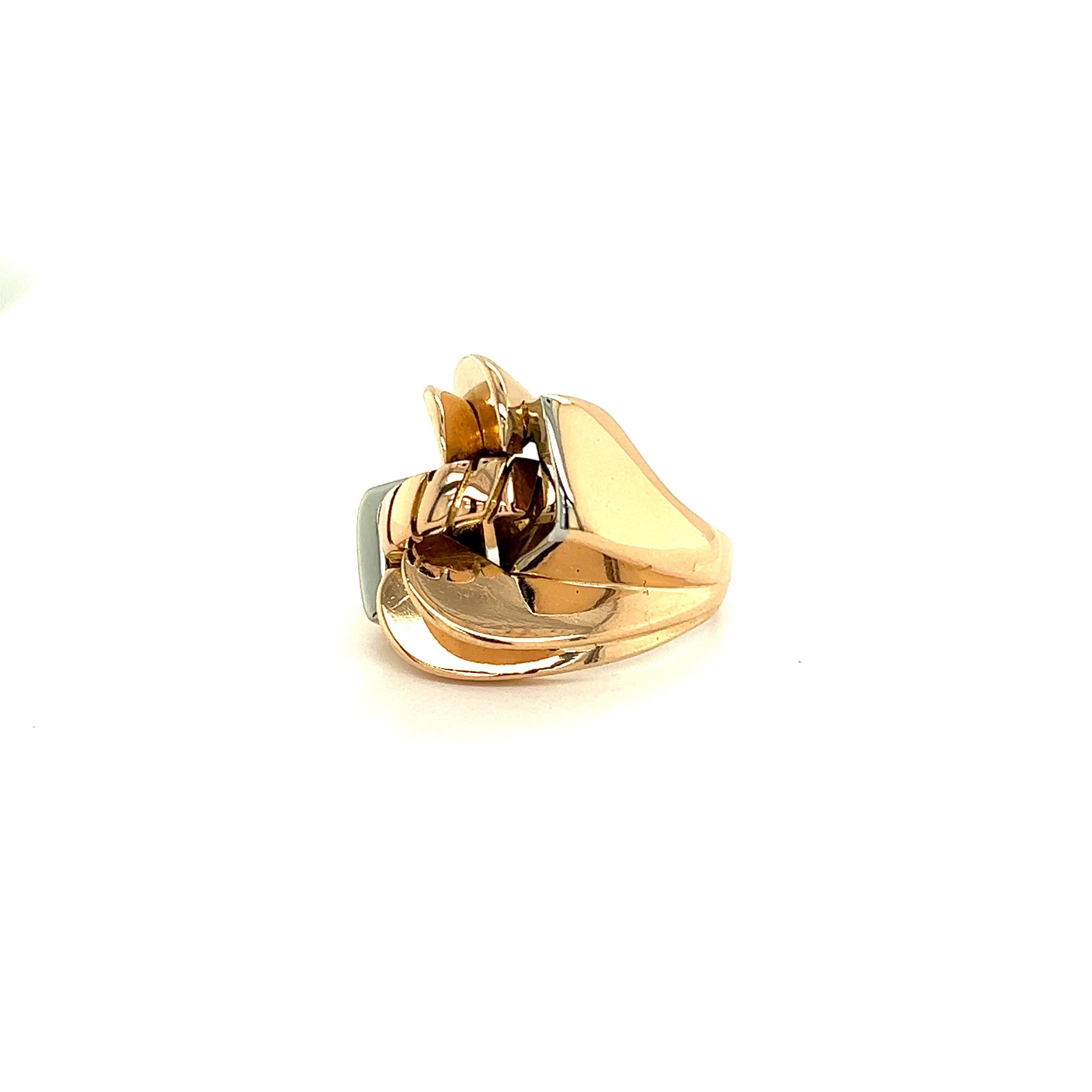 French Art Deco Tank Ring White  Rose Gold  Gold 18 Karat  In Good Condition For Sale In Vannes, FR