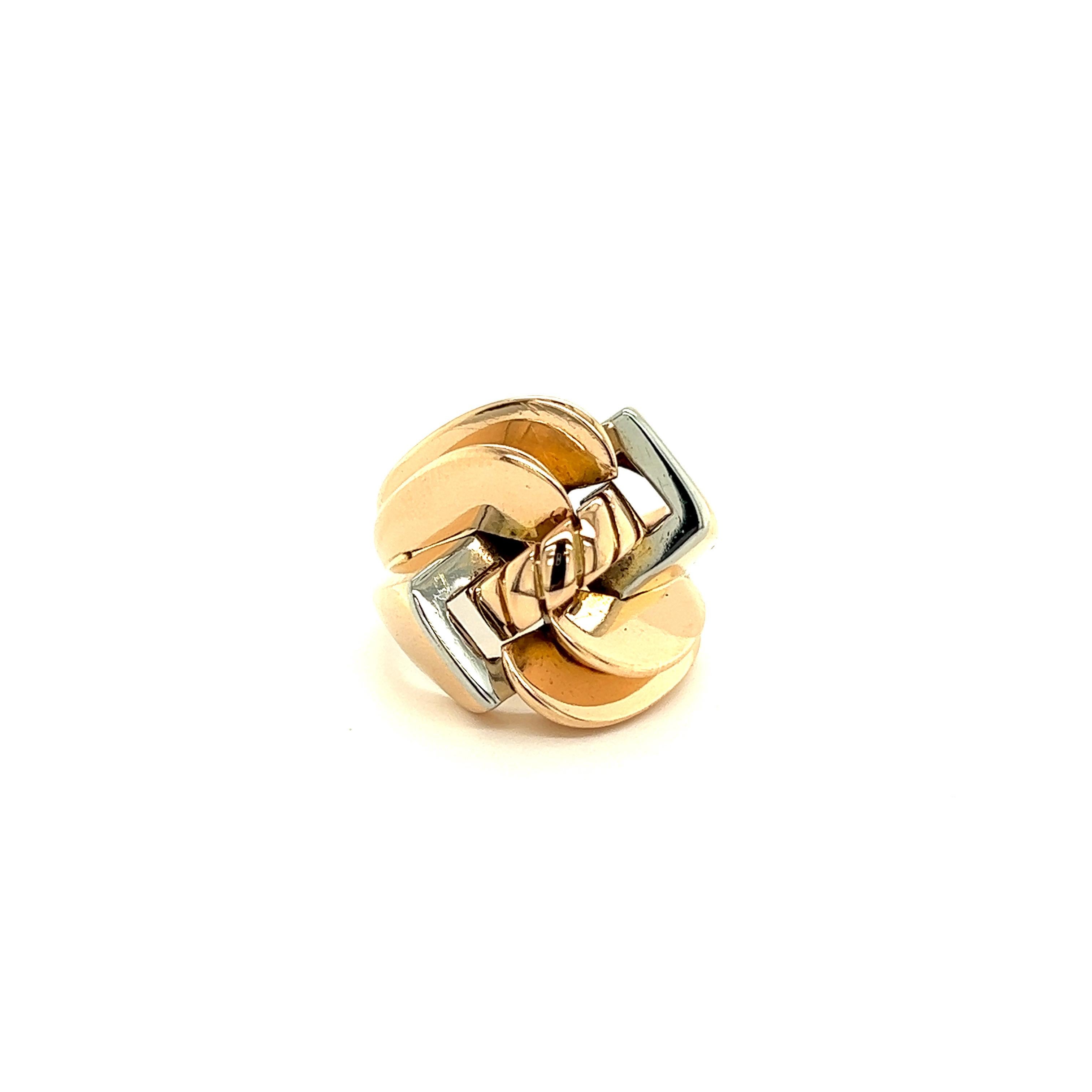 French Art Deco Tank Ring White  Rose Gold  Gold 18 Karat  For Sale 1