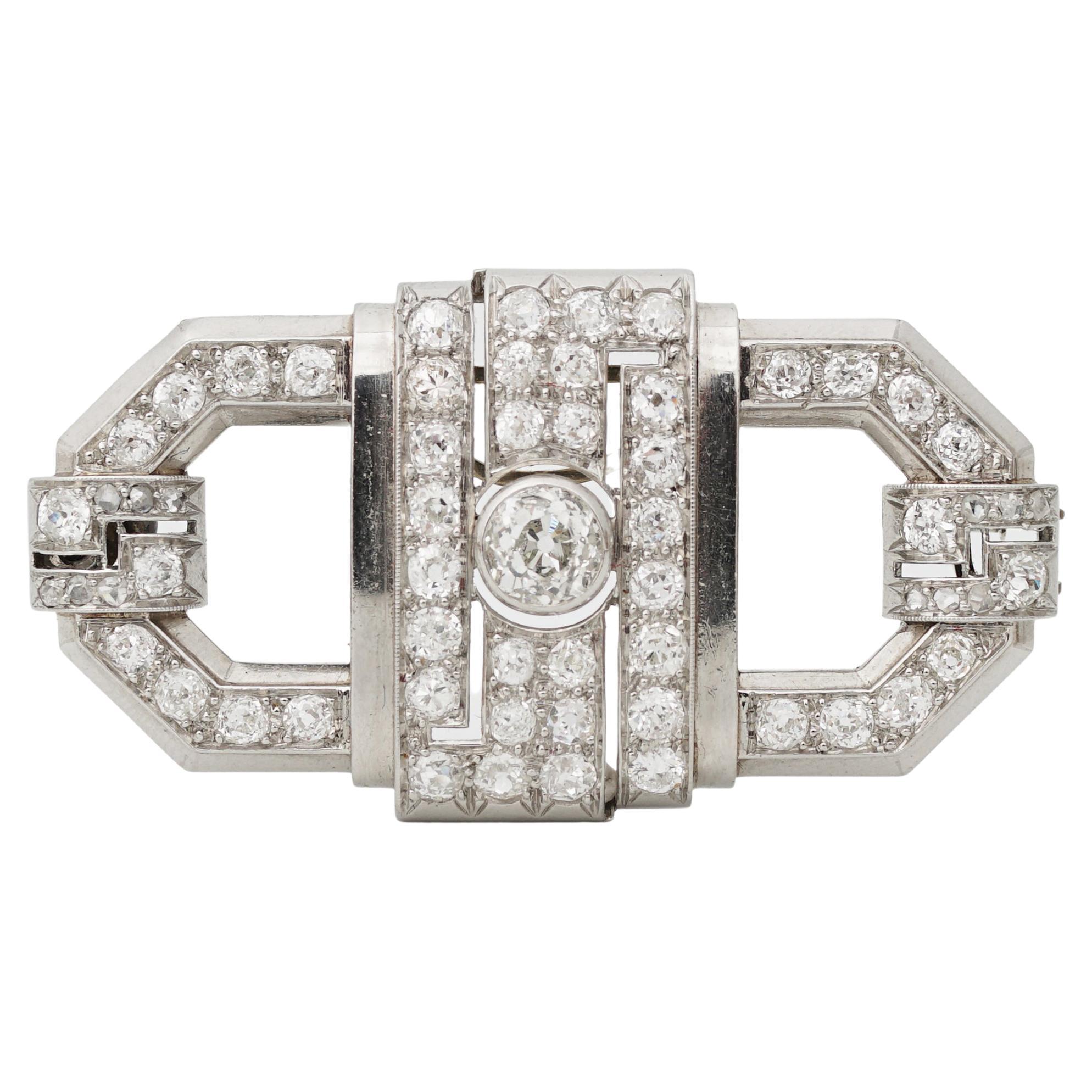 French Art Deco White Gold and Diamond Brooch, C. 1930