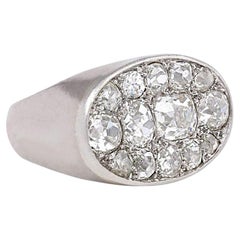 French Art Deco White Gold and Old Mine Diamond Panel Ring