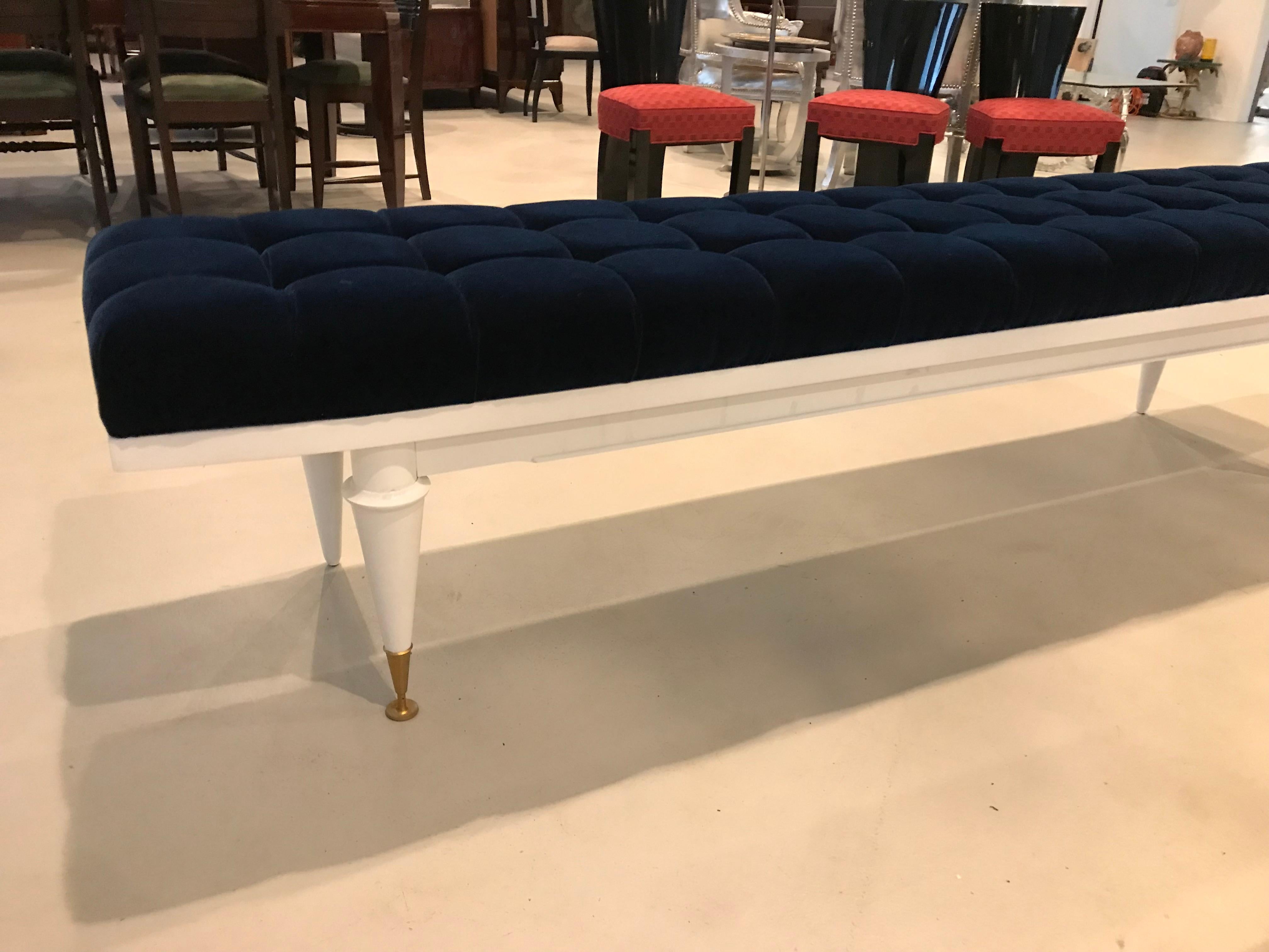 French Art Deco White Lacquered Long Sitting Bench 1
