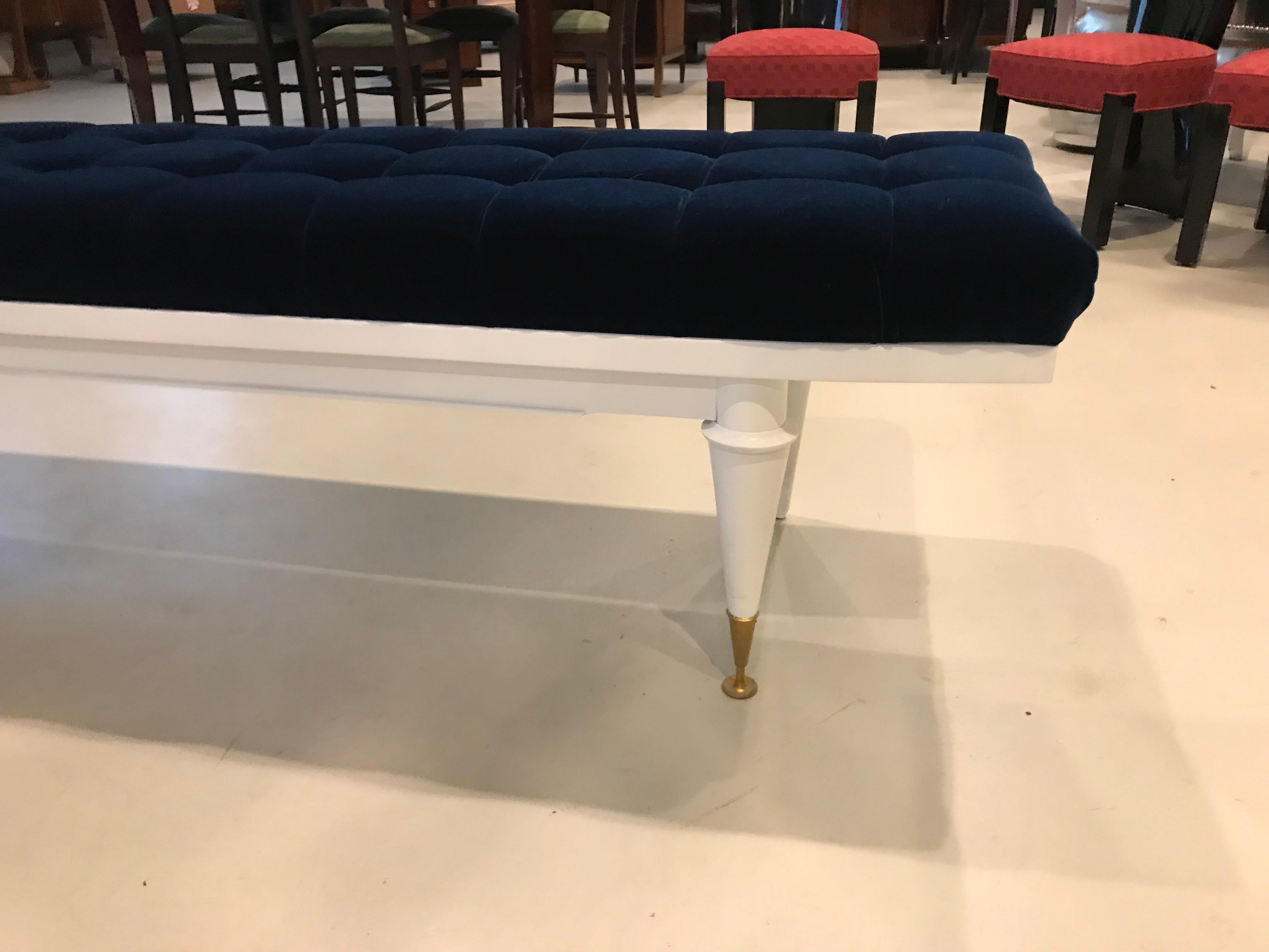 French Art Deco White Lacquered Long Sitting Bench 2