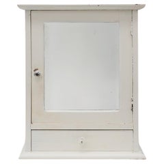 Armadietto da barba o da medicina francese Art Deco bianco con specchio in oak