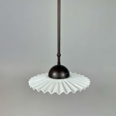 French Art Deco White Opaline Glass & Burnished Brass Pendant, 1940s