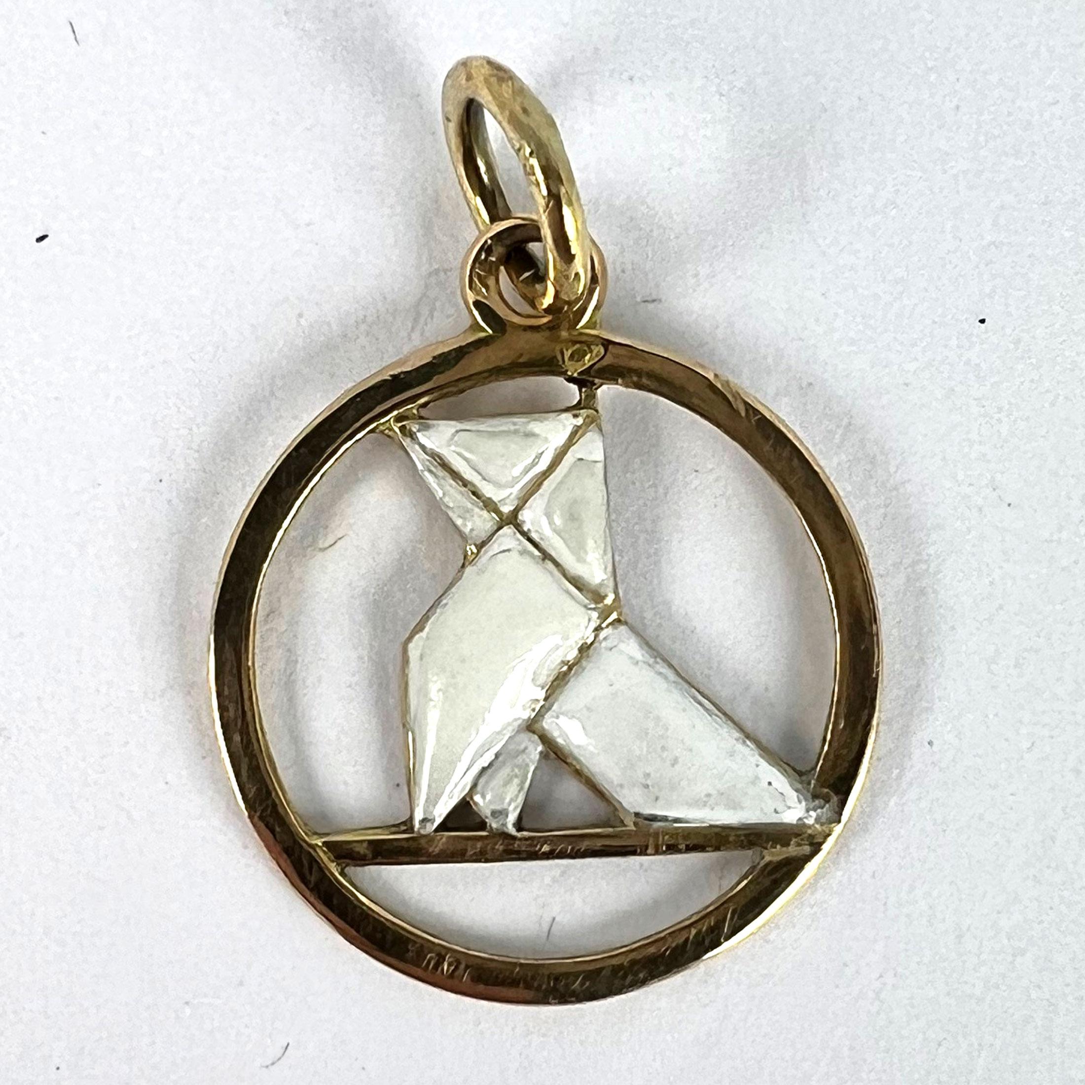 French Art Deco White Origami Bird 18K Yellow Gold Enamel Charm Pendant For Sale 8