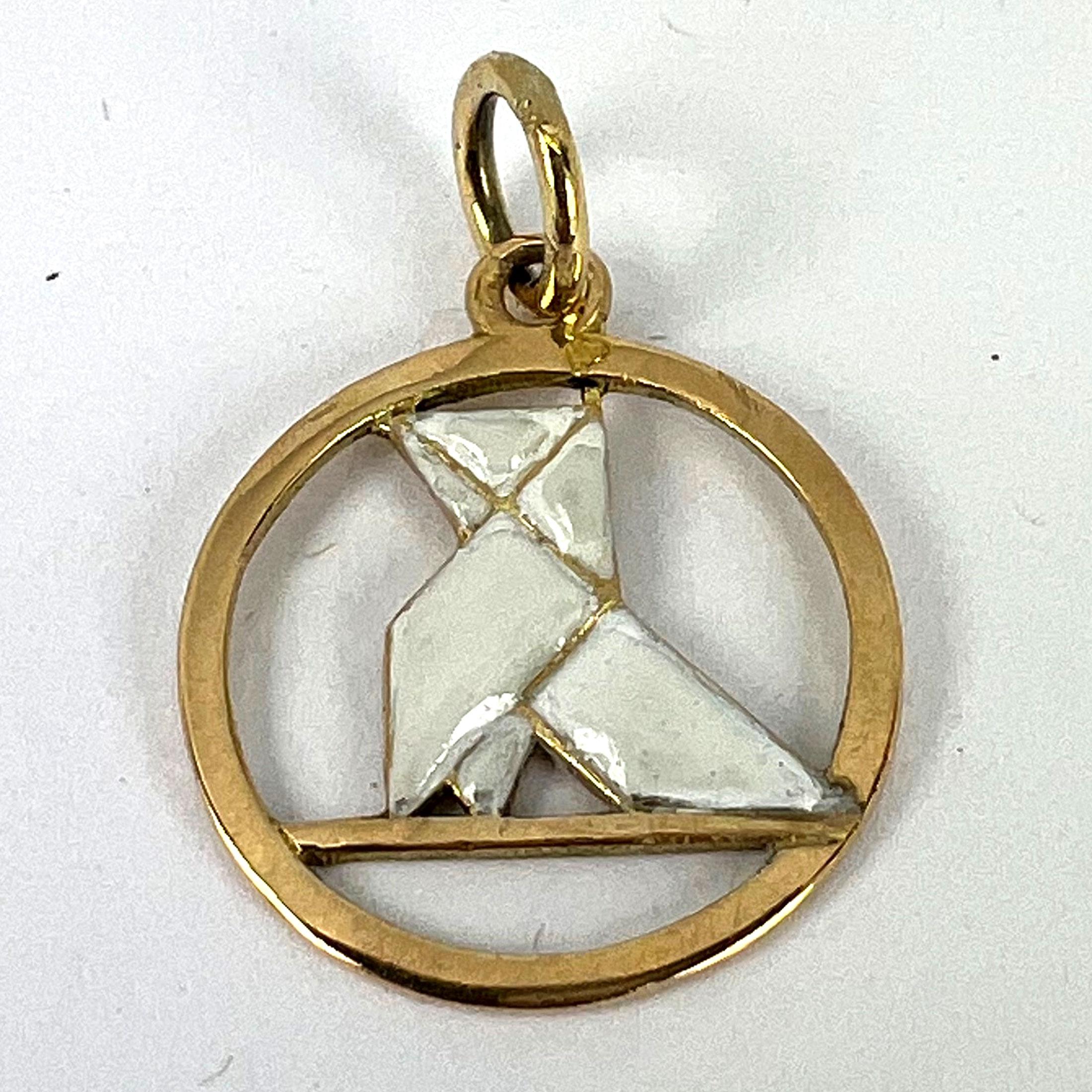 French Art Deco White Origami Bird 18K Yellow Gold Enamel Charm Pendant For Sale 9