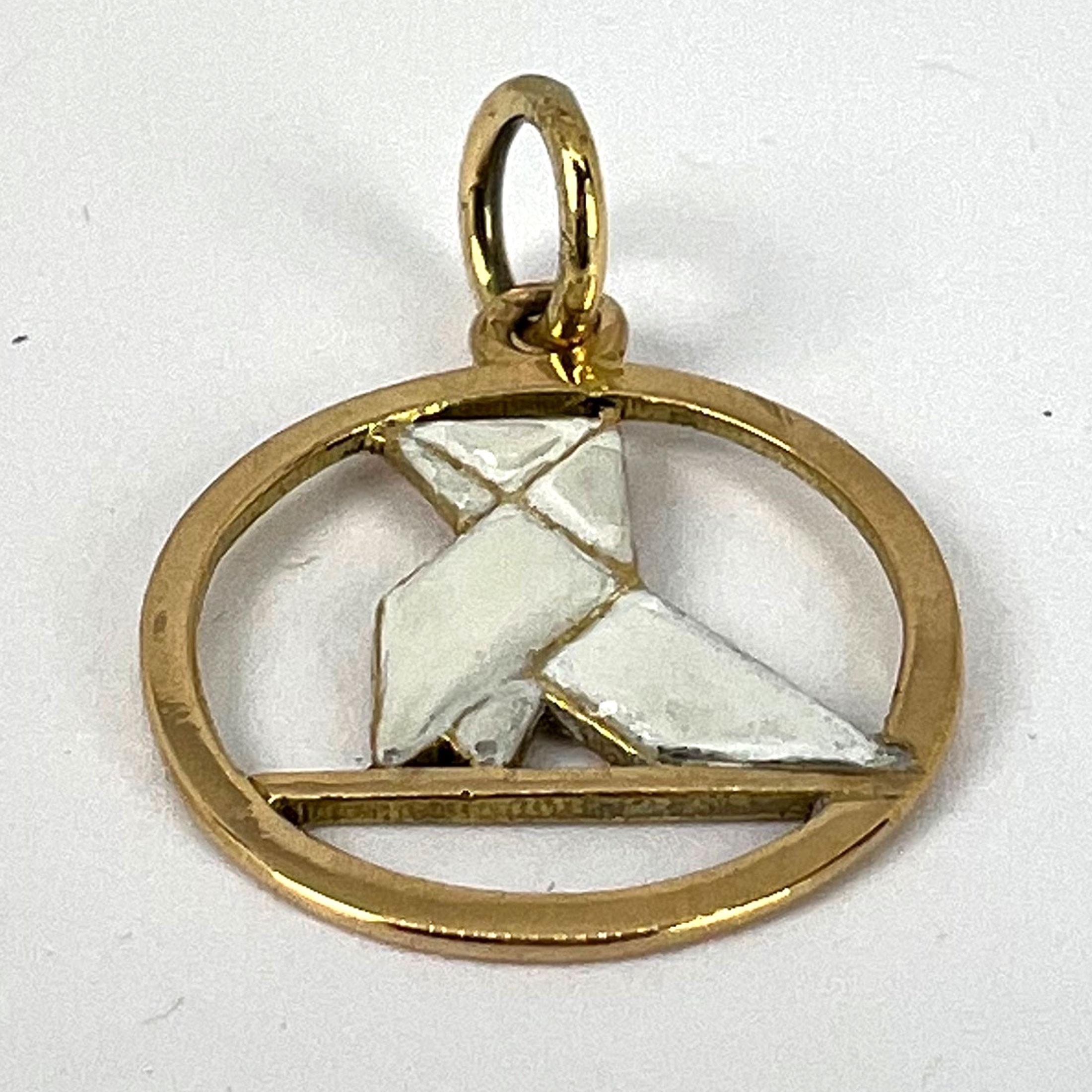 French Art Deco White Origami Bird 18K Yellow Gold Enamel Charm Pendant For Sale 10