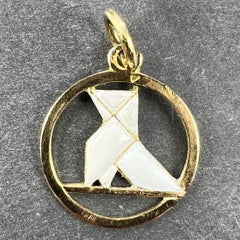 French Art Deco White Origami Bird 18K Yellow Gold Enamel Charm Pendant
