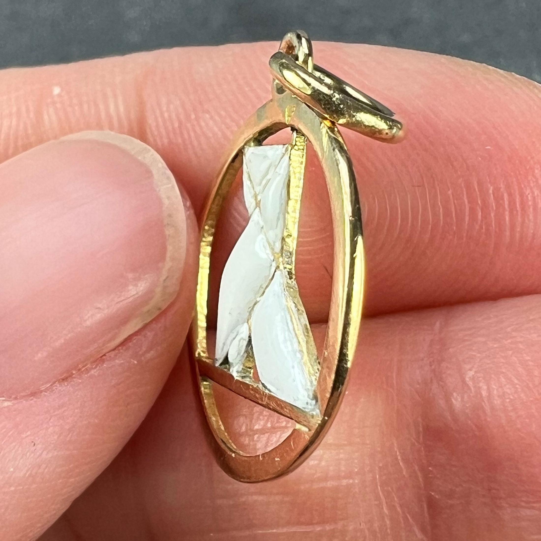 French Art Deco White Origami Bird 18K Yellow Gold Enamel Charm Pendant For Sale 3