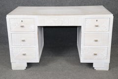French Art Deco White Paint Decorated Oak Desk