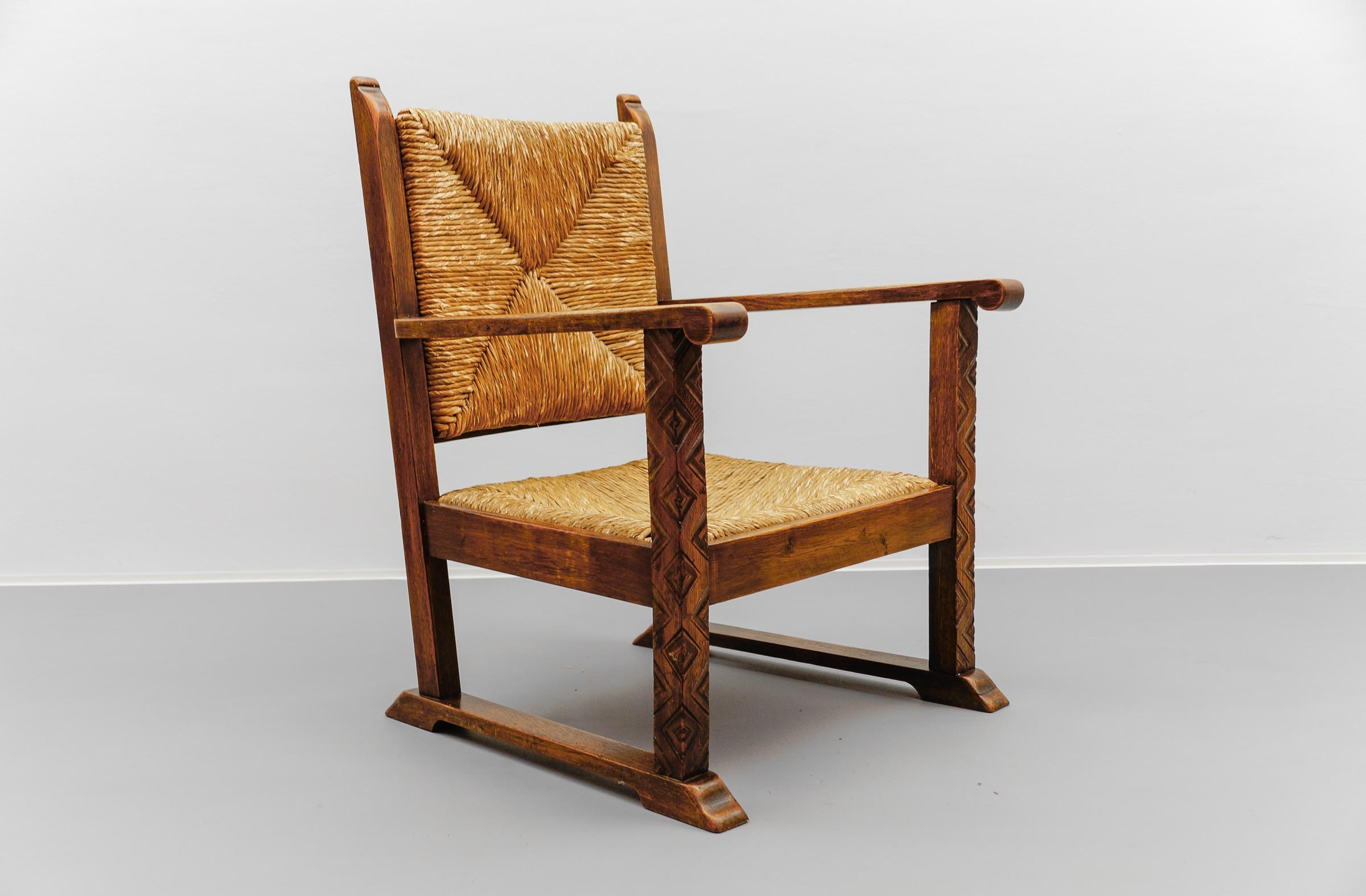 Pair of French Art Deco Wicker Armchairs in the Style of Francis Jourdain 1940s

An exemplary example of Art Deco Modernist armchairs in the style of the French designer Francis Jourdain. 
The simple, straightforward composition is comprised of a