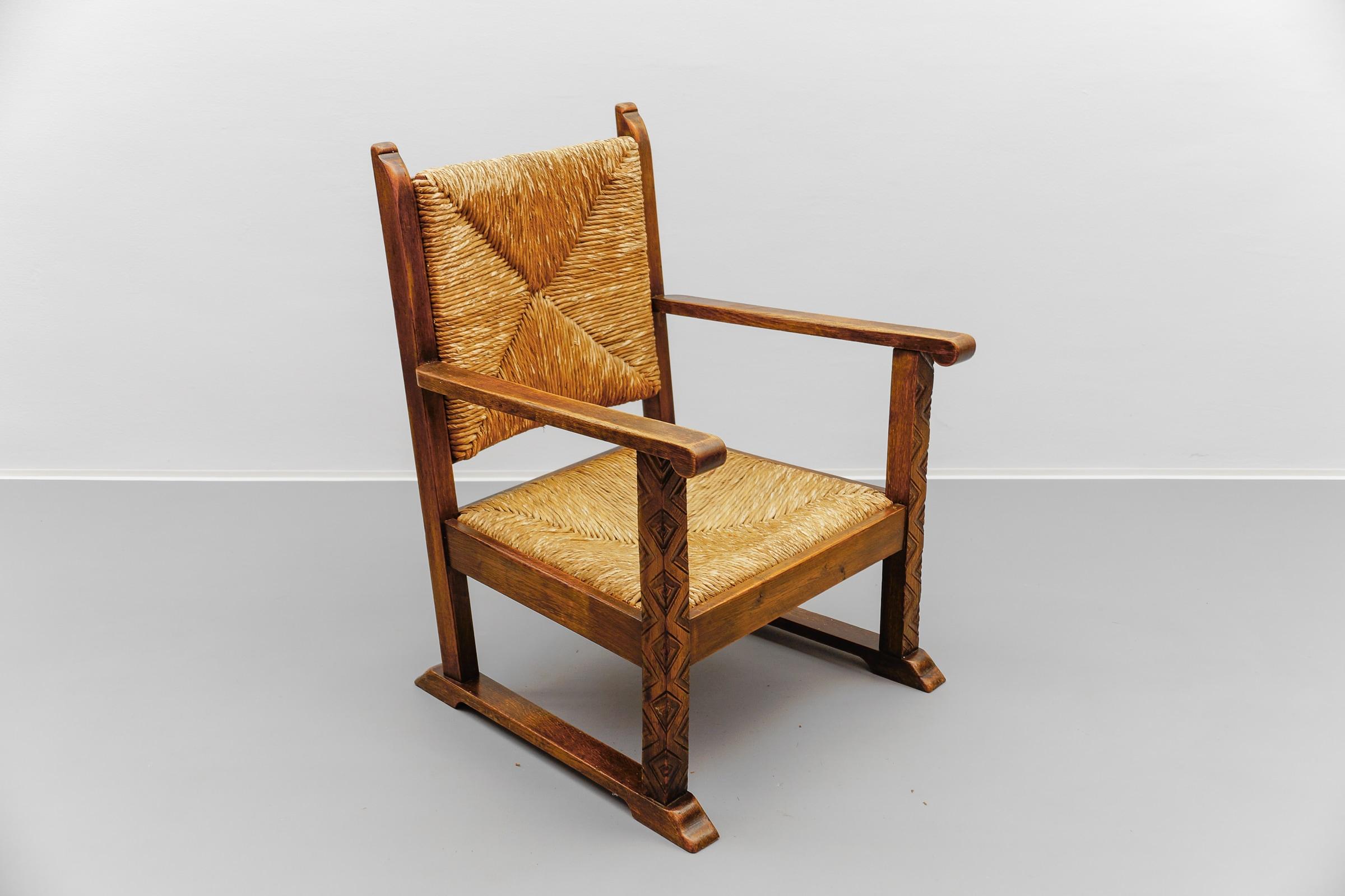 Mid-Century Modern French Art Deco Wicker Armchair in the Style of Francis Jourdain 1940s For Sale