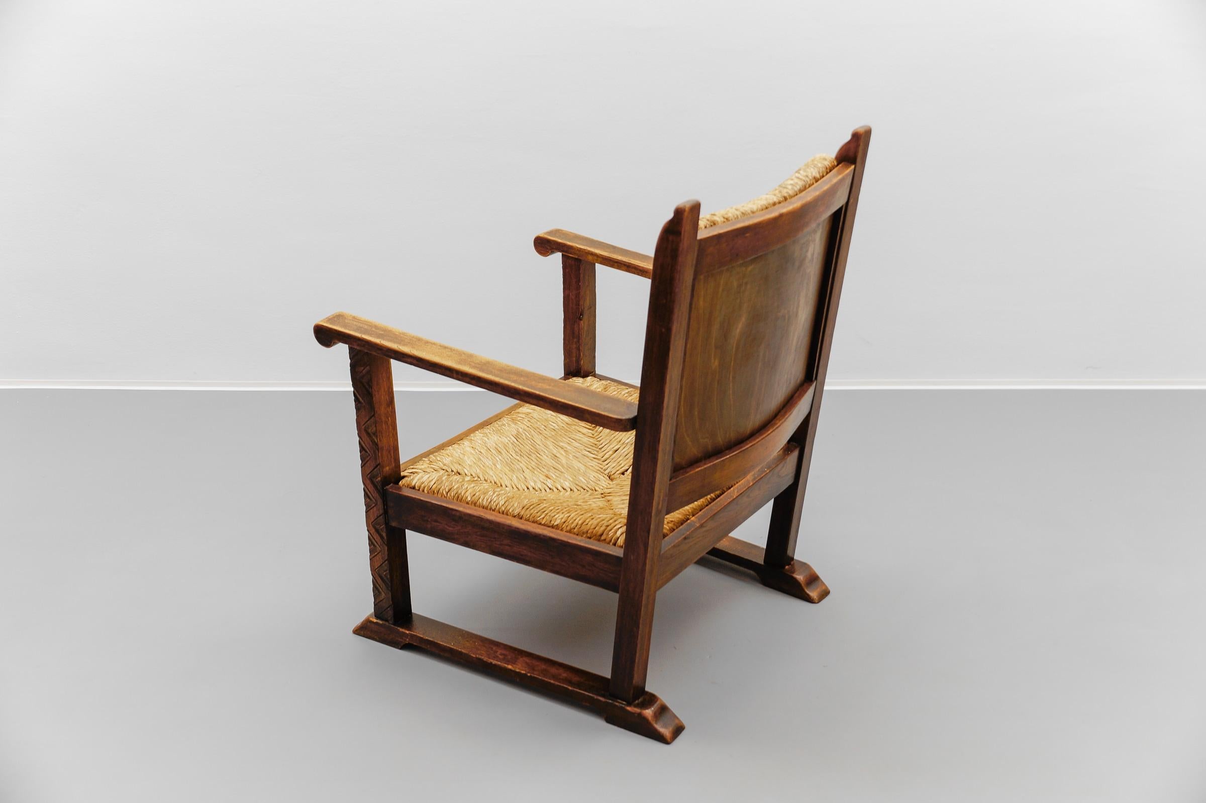 French Art Deco Wicker Armchair in the Style of Francis Jourdain 1940s For Sale 1