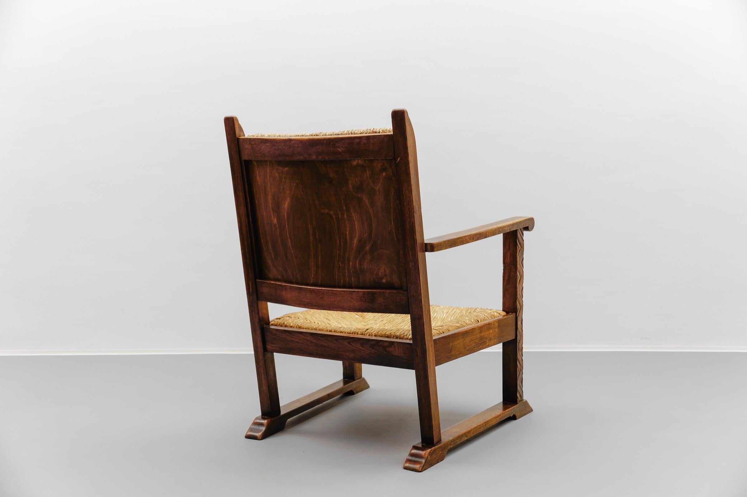 French Art Deco Wicker Armchair in the Style of Francis Jourdain 1940s For Sale 2