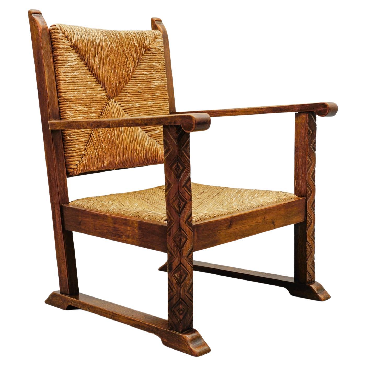 French Art Deco Wicker Armchair in the Style of Francis Jourdain 1940s
